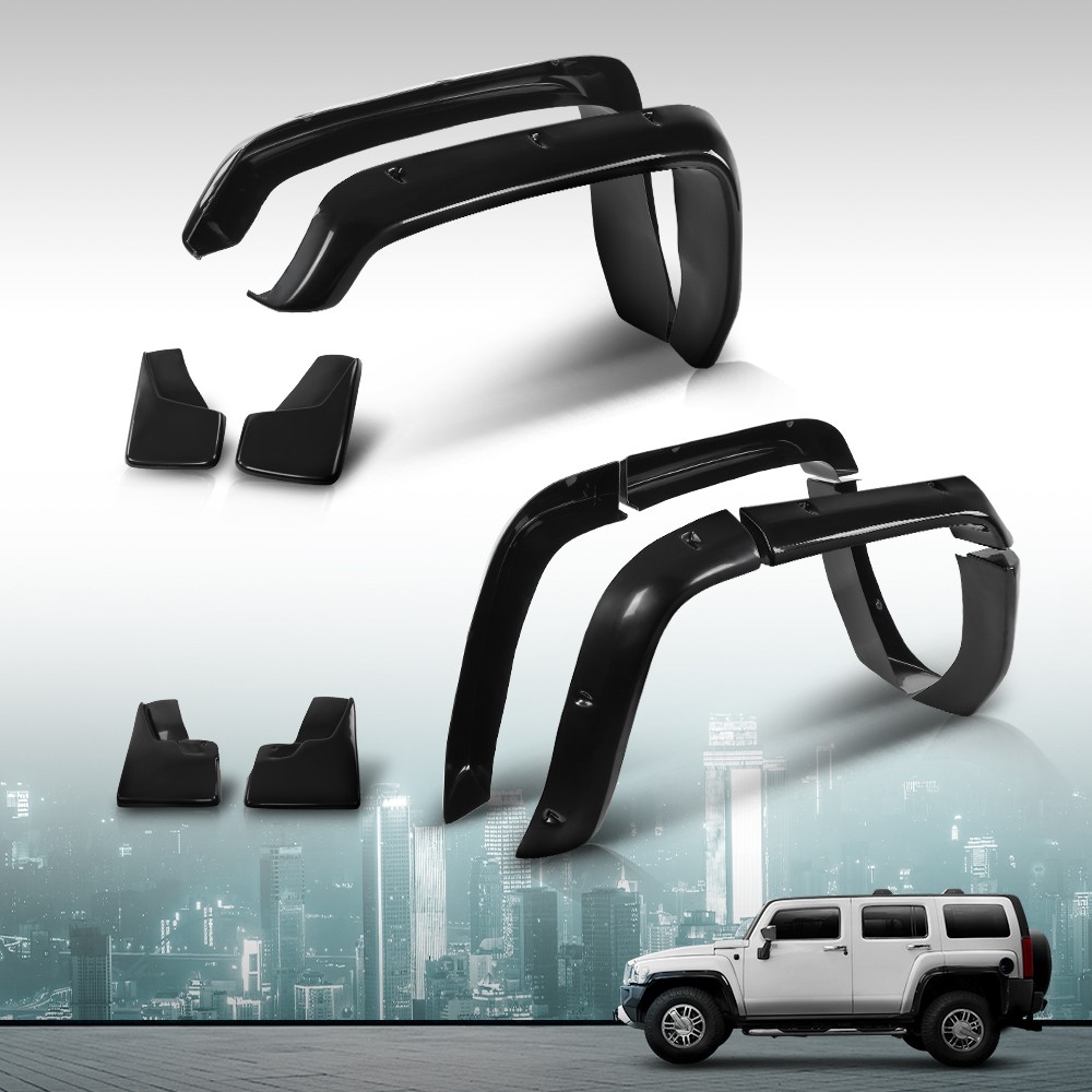 Fender Flares (8Pcs) & Mud Flaps (4Pcs) Black Fit For 2006-2010 Hummer H3 NEW