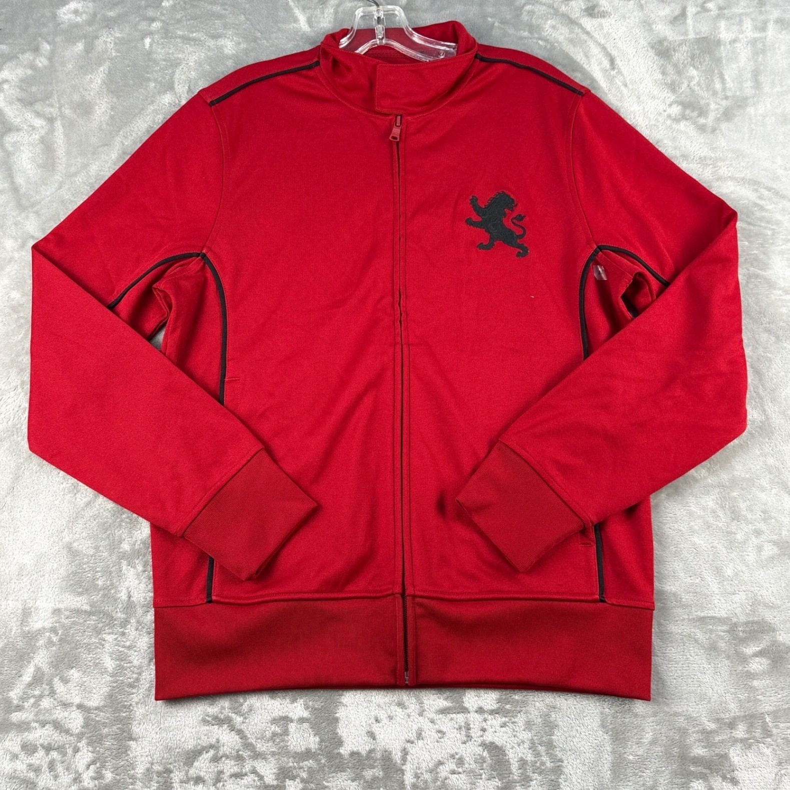 Express Design Studio Mens Red Track Jacket Lion Logo Full Zip Mock Neck Medium