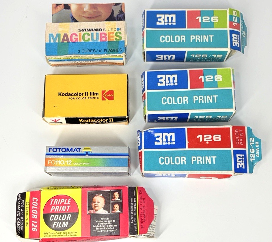 Vtg Lot 7 Pc Sylvania Flashcube 3M Triple Print Kodacolor II Fotomat Camera Film Vtg Lot 7 Pc Sylvania Flashcube 3M Triple Print Kodacolor II Fotomat Camera Film