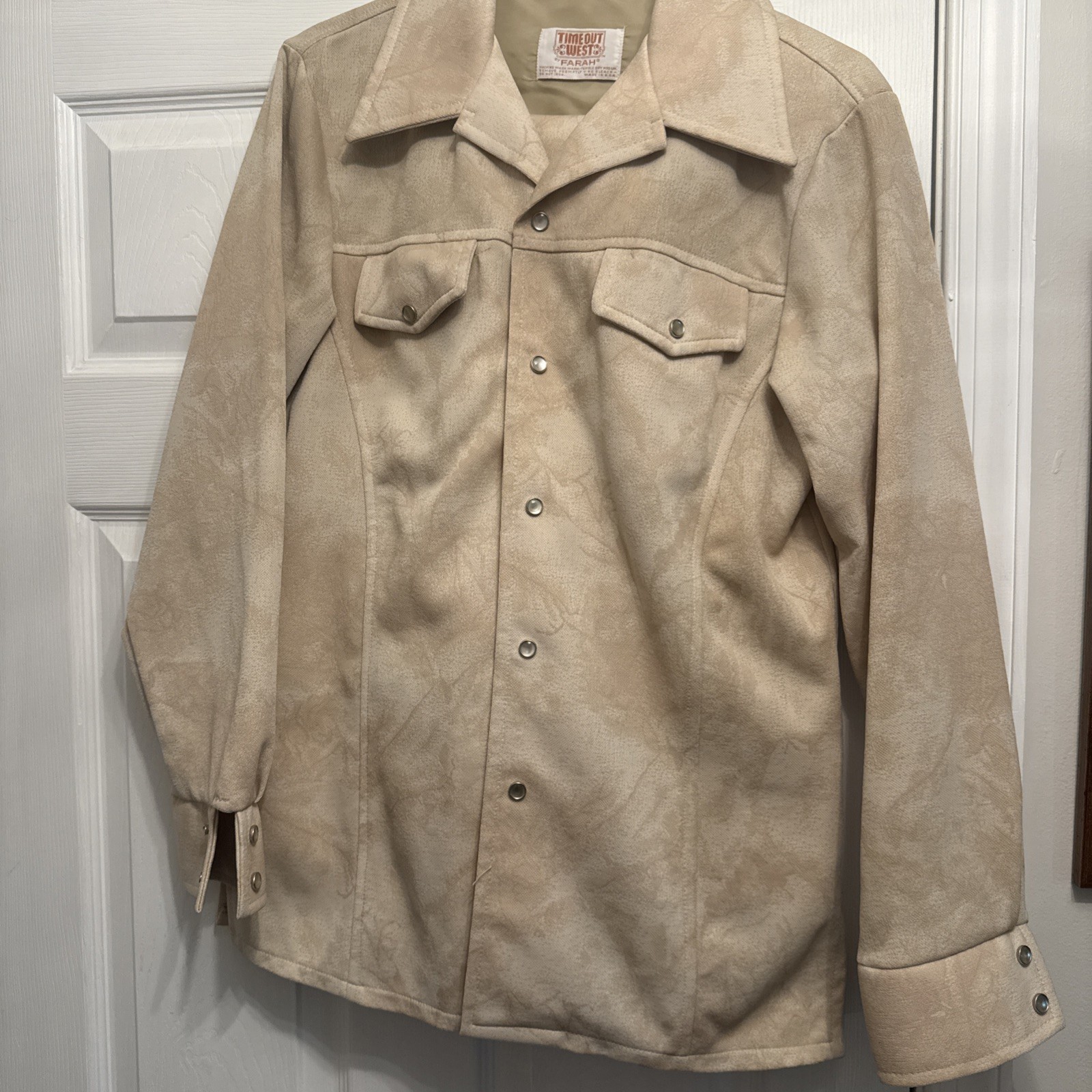Vintage 1970s Farah Time Out West 2 Piece Polyester Leisure Suit Ivory Cream. S Vintage 1970s Farah Time Out West 2 Piece Polyester Leisure Suit Ivory Cream. S