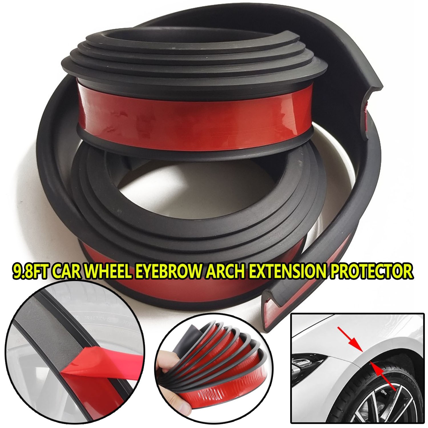 9.8ft Wheel Eyebrow Arch Trim Fender Flares Arches Wing Black for Car Pickup SUV