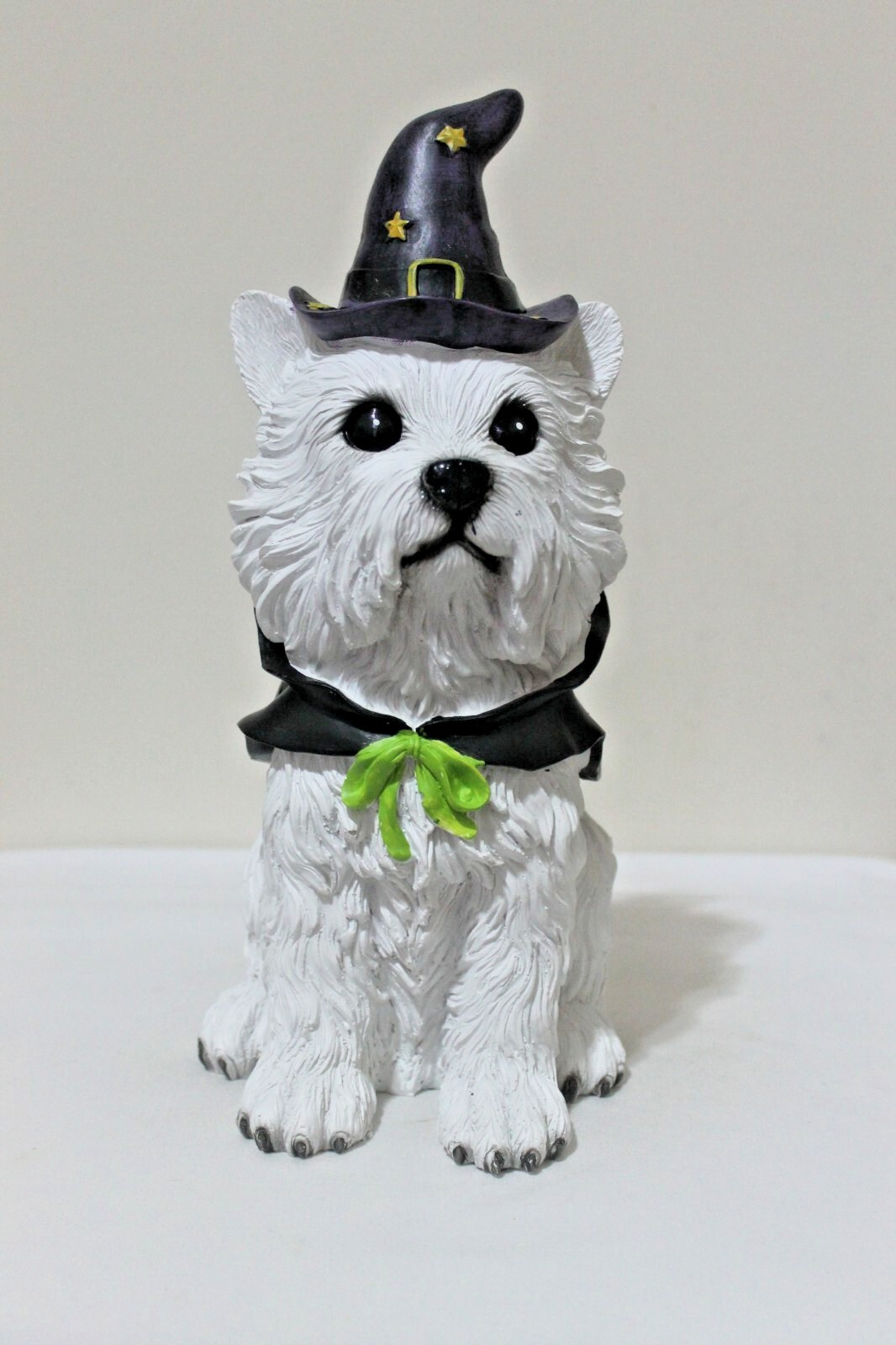 Halloween Westie West Highland White Dog Witch Hat Figure Black Cape 13in