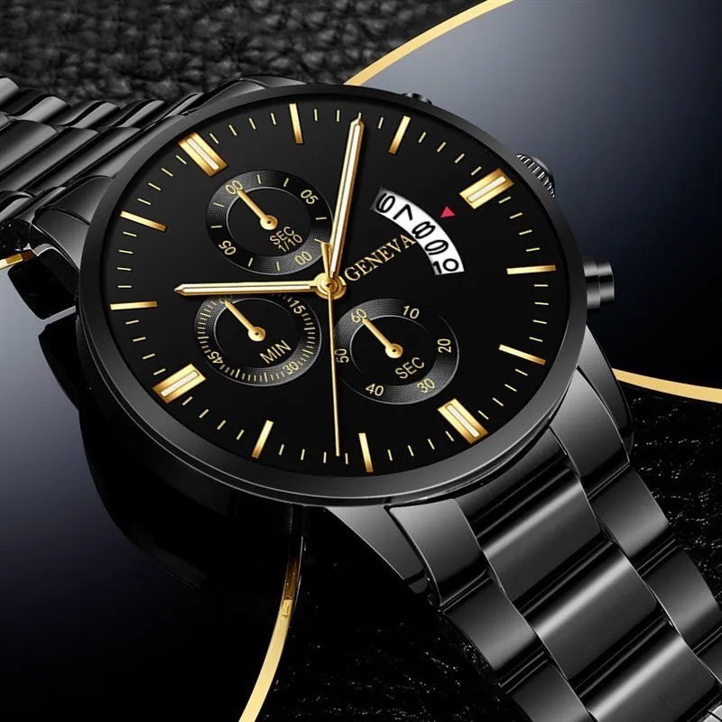 Waterproof Gold Men's Watch Classic Stainless Steel Quartz Analog Business Gift