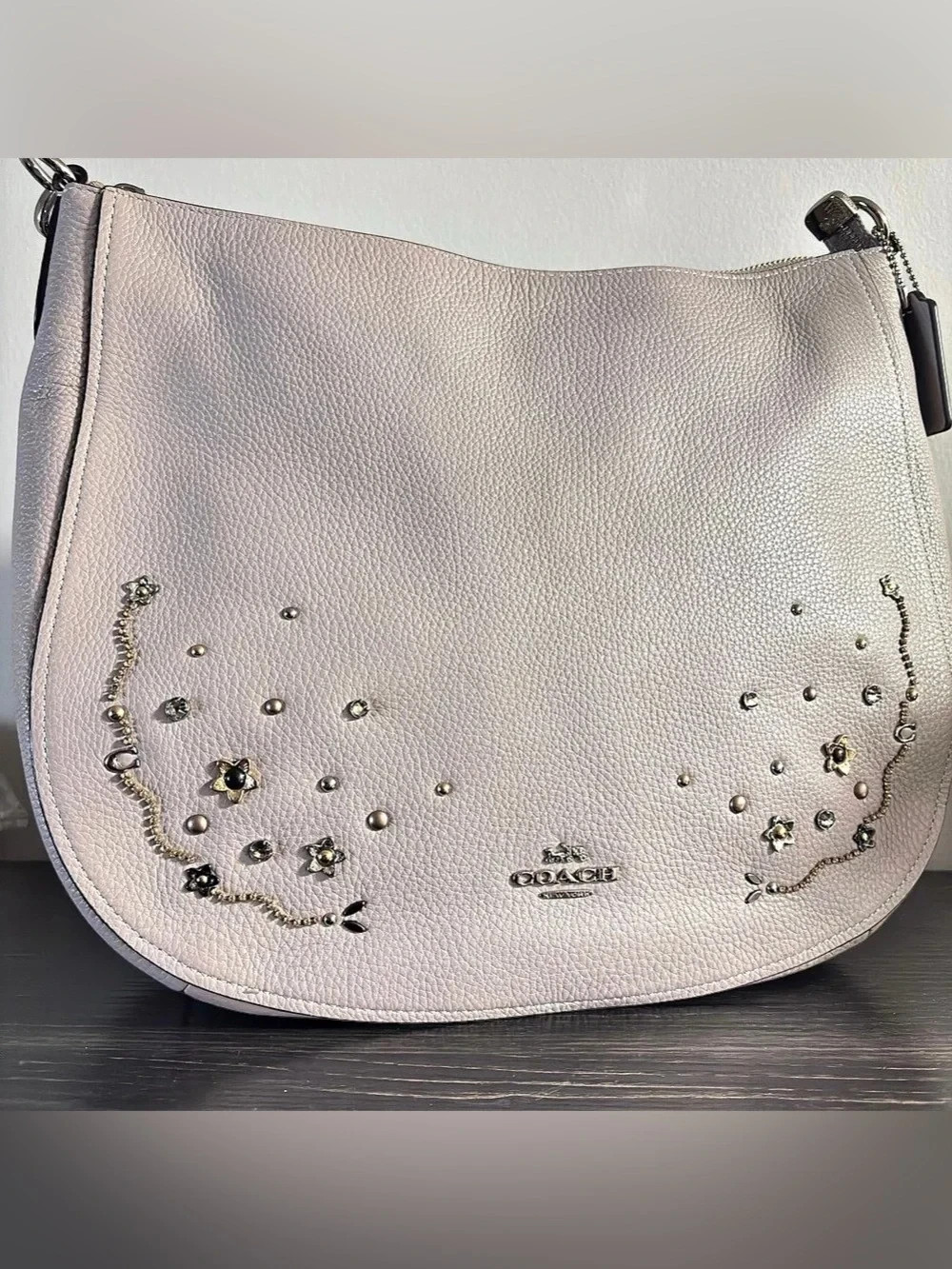 Coach Elle Large Leather Hobo Shoulder Bag With Stardust Crystal Rivet F49127 Coach Elle Large Leather Hobo Shoulder Bag With Stardust Crystal Rivet F49127