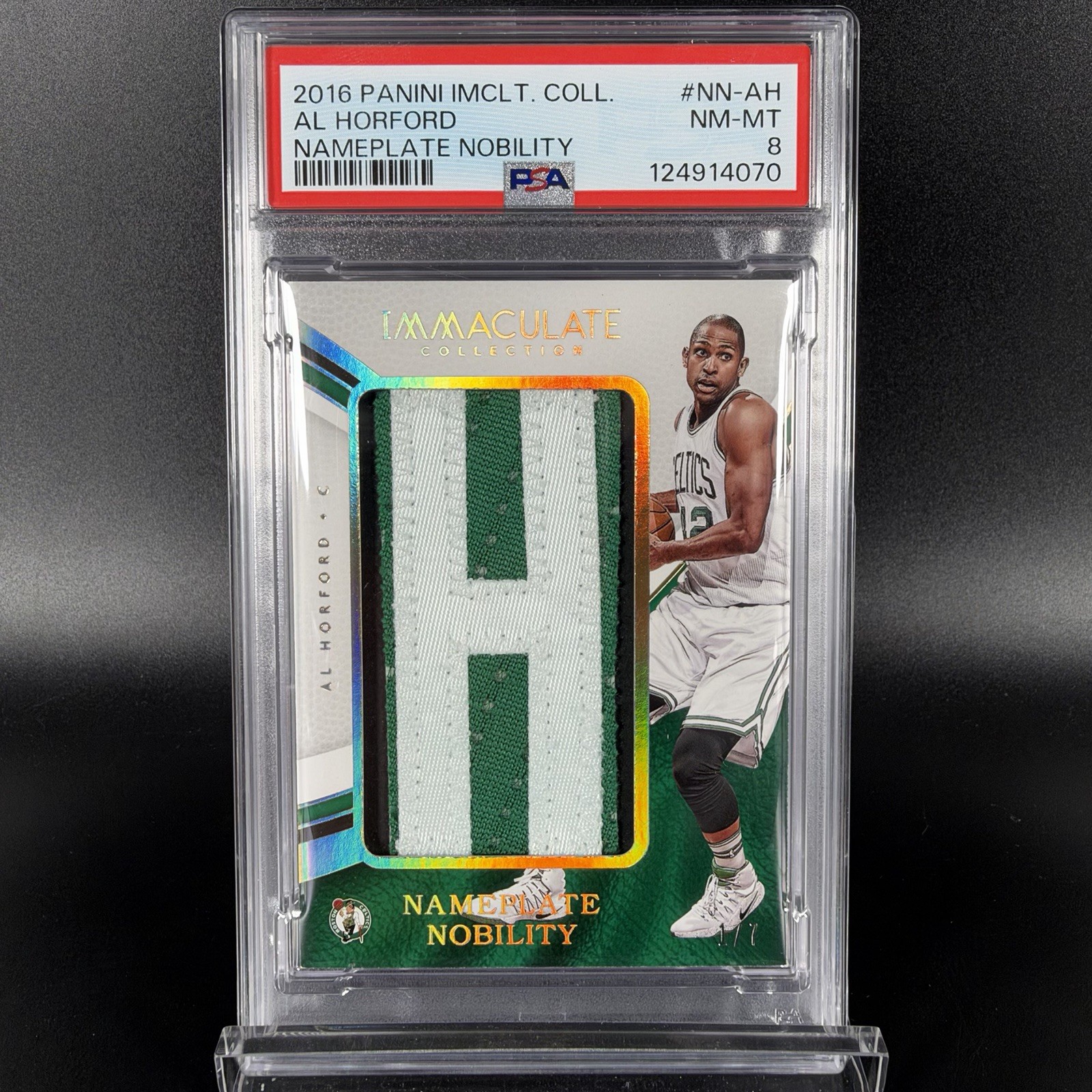 Al Horford 2016 Panini Immaculate Game Worn Nameplate Nobility H Patch 1/7 PSA 8 Al Horford 2016 Panini Immaculate Game Worn Nameplate Nobility H Patch 1/7 PSA 8