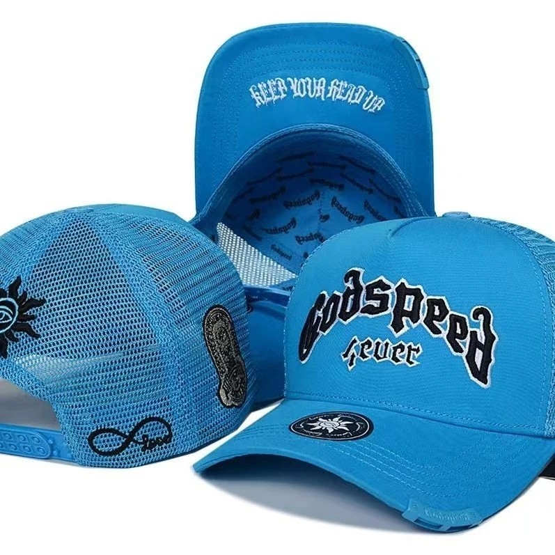 Godspeed Embroidered Gothic Letter Trucker Hat Mesh Snapback Cap Streetwear Gift