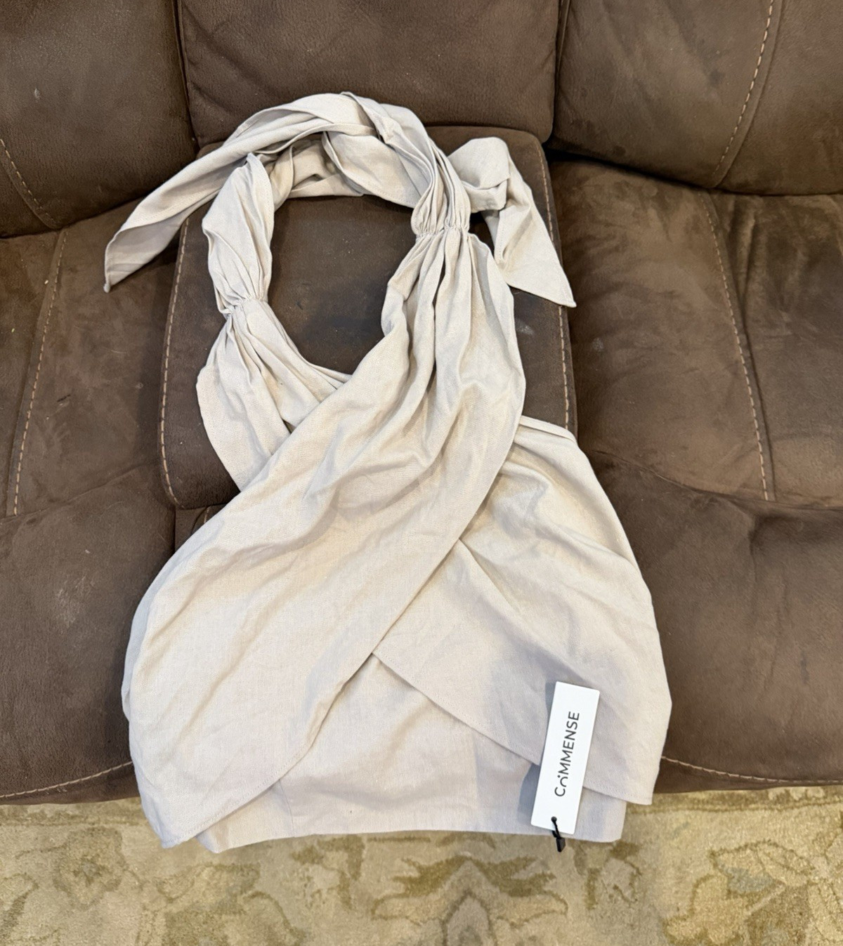 NWT Commense Women’s Beige Solid Woven Halter Wrap Top Linen/Cotton blend