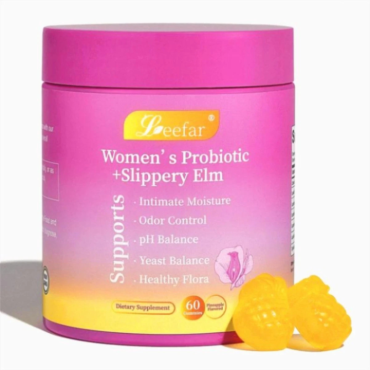 Leefar Women's Probiotic Gummies – Slippery Elm & Pineapple for pH Balance Leefar Women's Probiotic Gummies – Slippery Elm & Pineapple for pH Balance