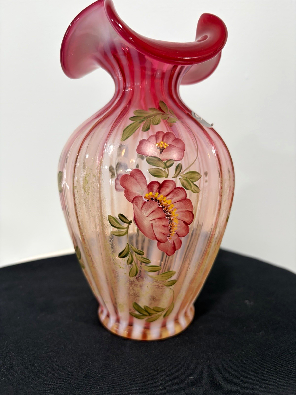 Uranium-Vaseline Fenton Cranberry Topaz Vase Vertical Optic Limited Uranium-Vaseline Fenton Cranberry Topaz Vase Vertical Optic Limited