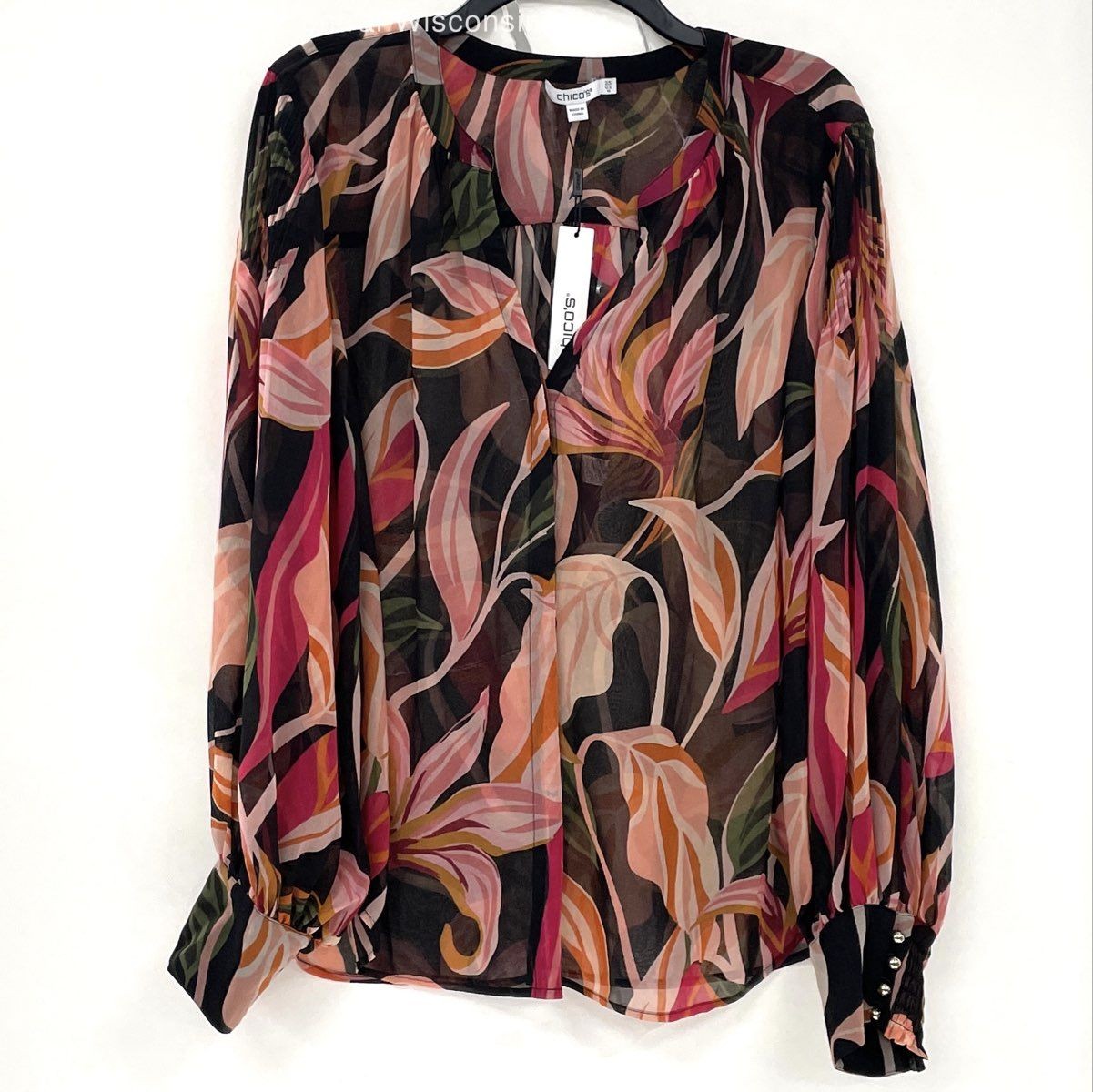 NWT Chico’s Lake Orchid Berry Compote Pintuck Sleeve Blouse Women Sz 14
