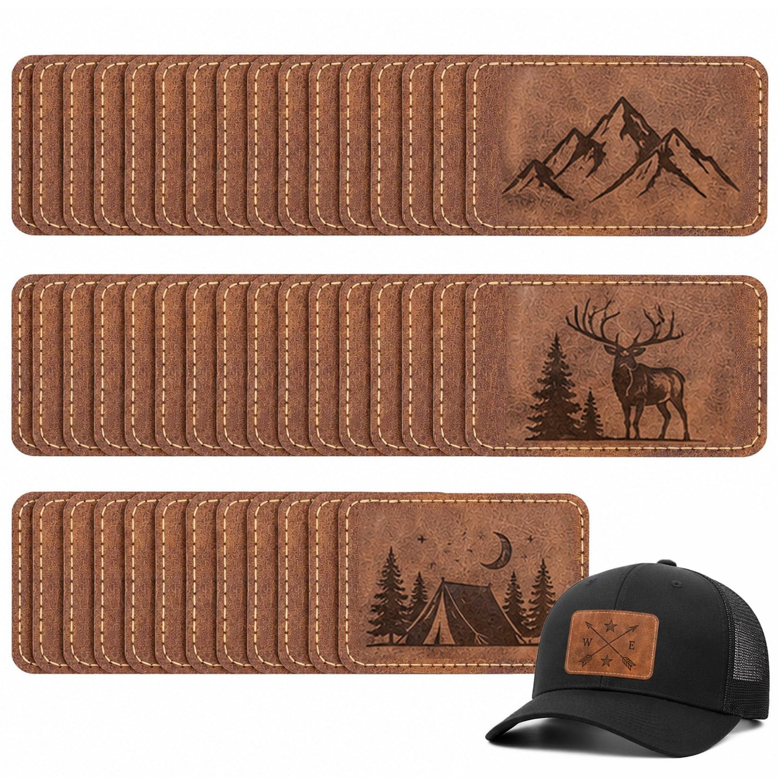 RAINFLOW 30 Pcs Leather Patches for Hats - Blank Rectangle Faux Leather Hat P...