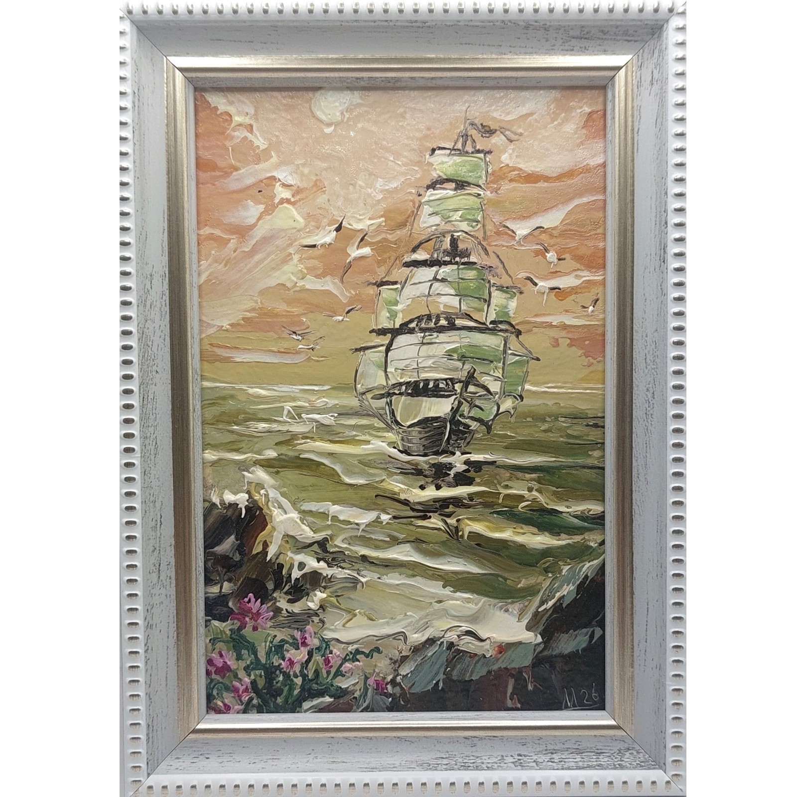 Original Miniature Oil Painting Tall Ship Sailing Seascape Marine Art Small 6x4 Original Miniature Oil Painting Tall Ship Sailing Seascape Marine Art Small 6x4