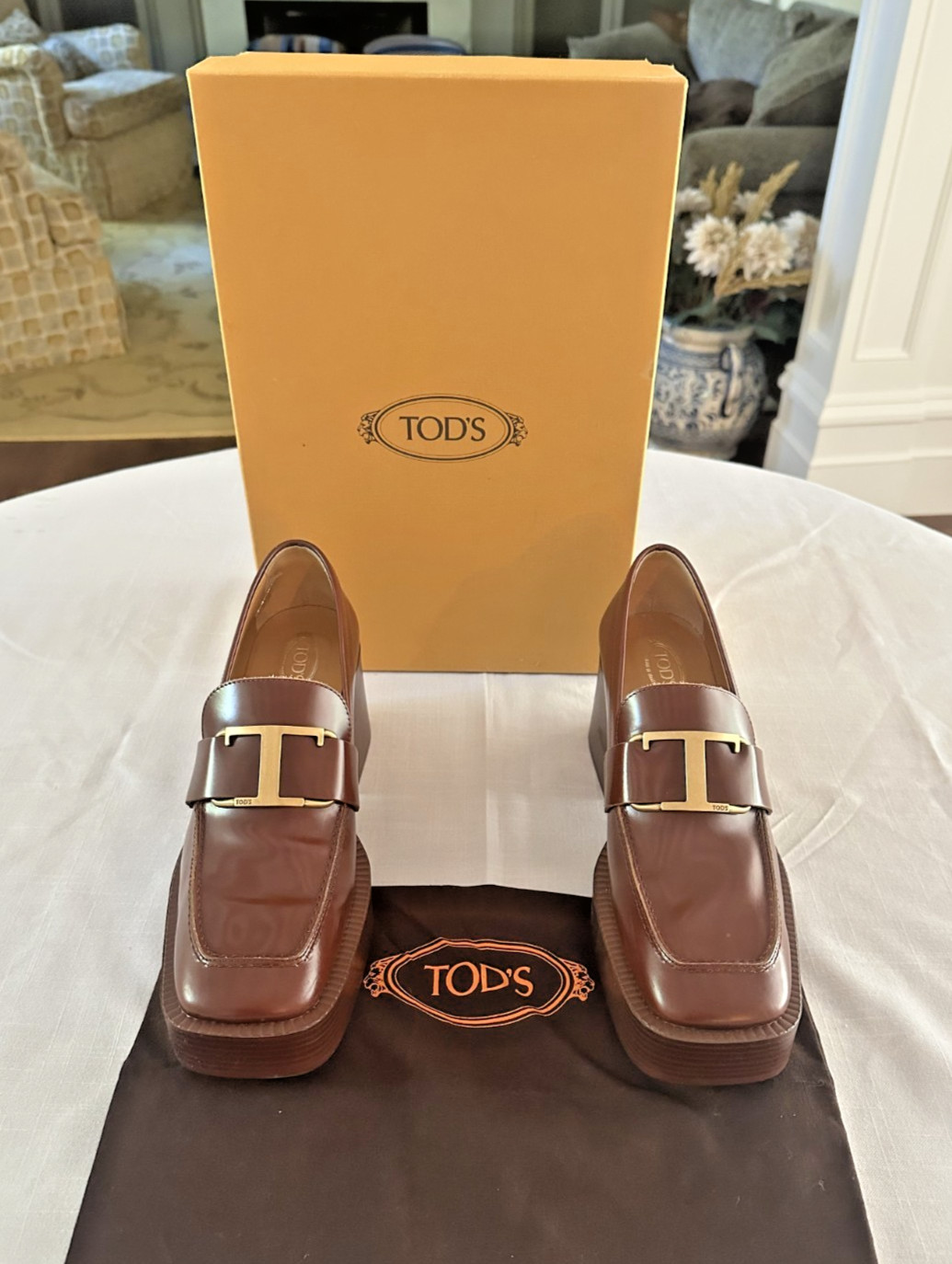 Brand New: TOD\'S Mocassino Gomma T75 women sz 39 color Brandy - DS29 Brand New: TOD\'S Mocassino Gomma T75 women sz 39 color Brandy - DS29