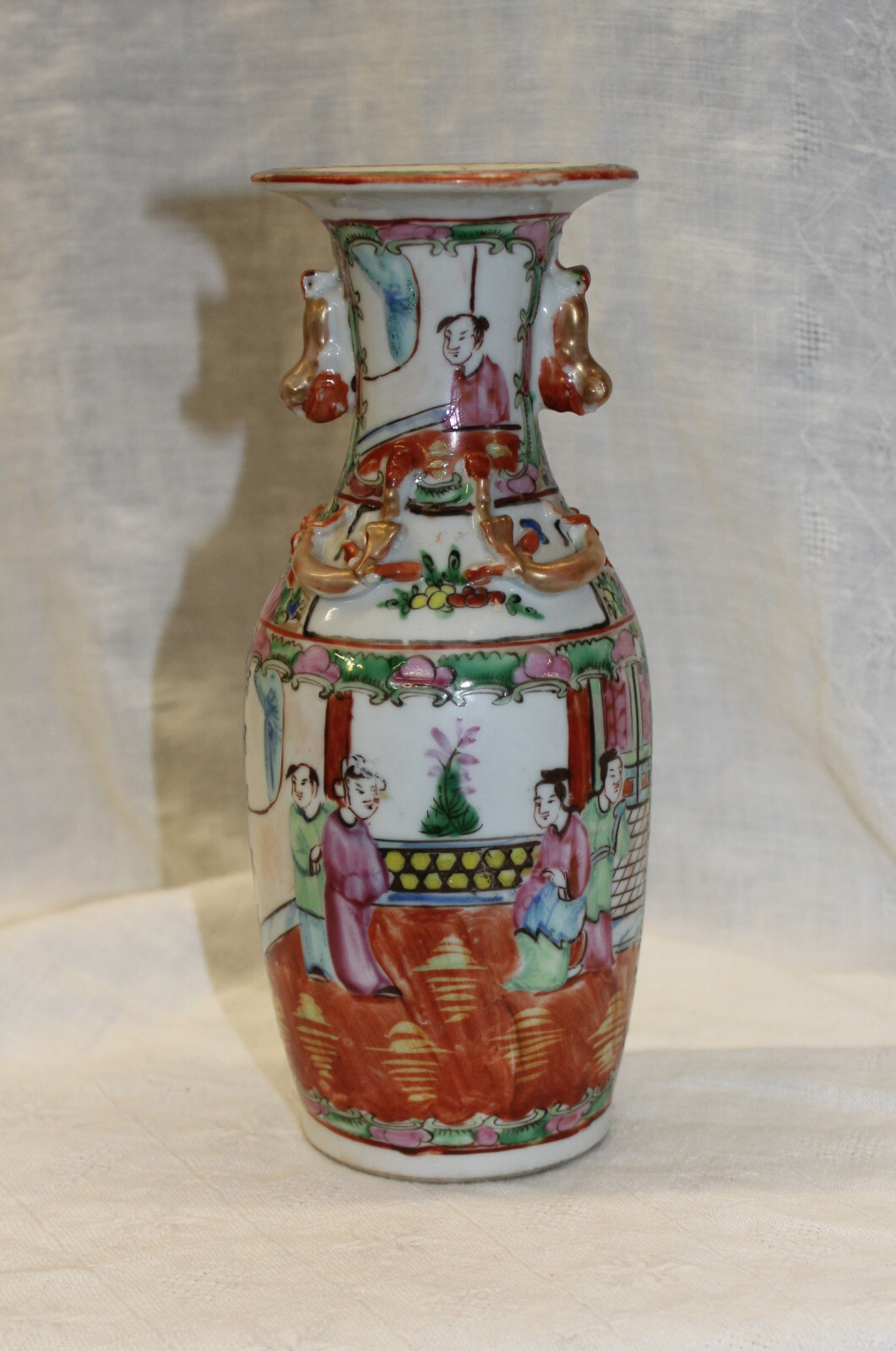 Famille Rose Medallion Chinese Porcelain Vase Dragons Floral People