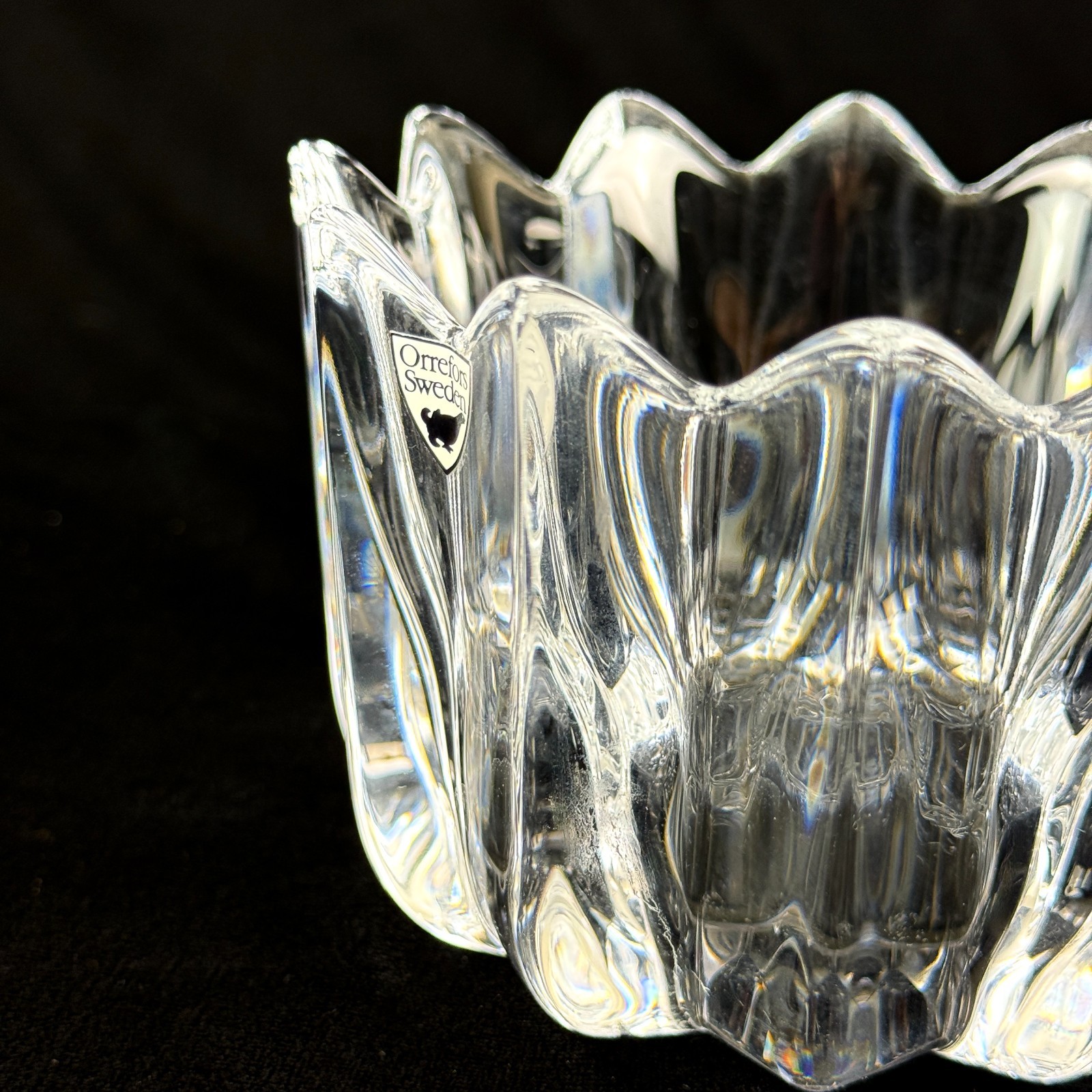 Vintage Orrefors Sweden Fleur 5 inch Crystal Bowl Jan Johansson Original Sticker Vintage Orrefors Sweden Fleur 5 inch Crystal Bowl Jan Johansson Original Sticker