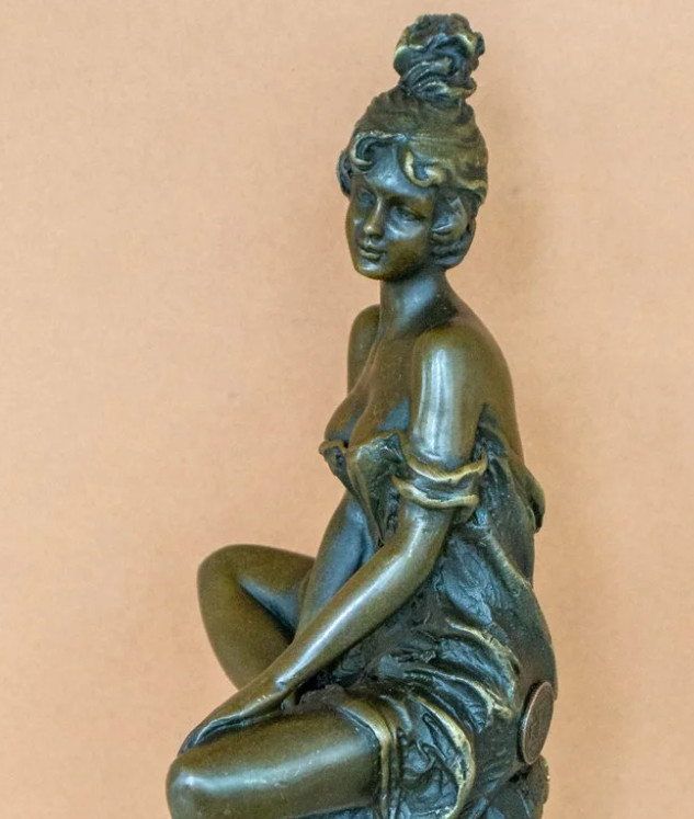 Bronze BARCHAIR Woman Sculpture Statue Lady Art Vintage Home Female France Decor