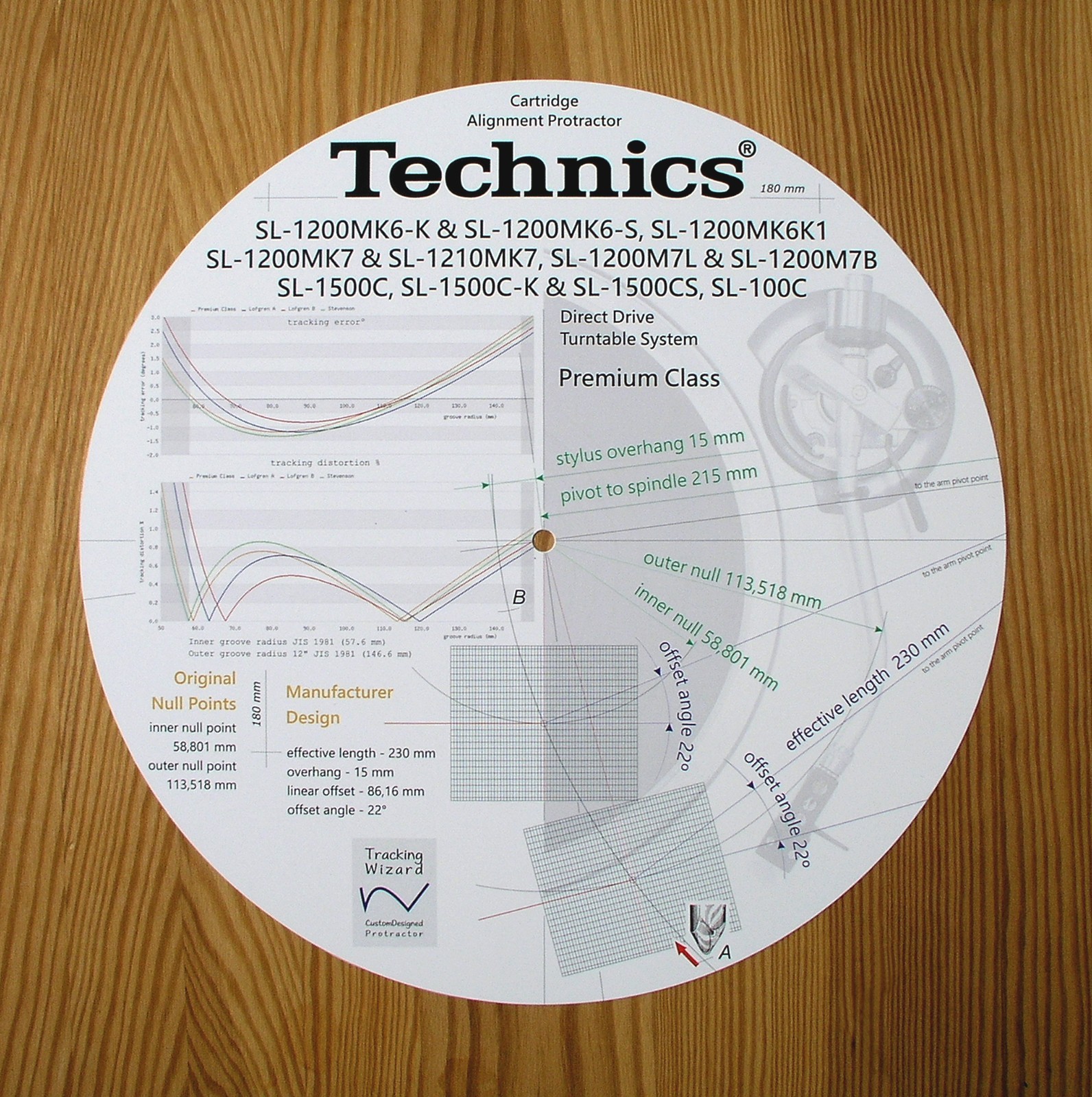 Technics SL-1200MK6/SL-1200MK7/SL-1500C & SL-100C Cartridge Alignment Protractor