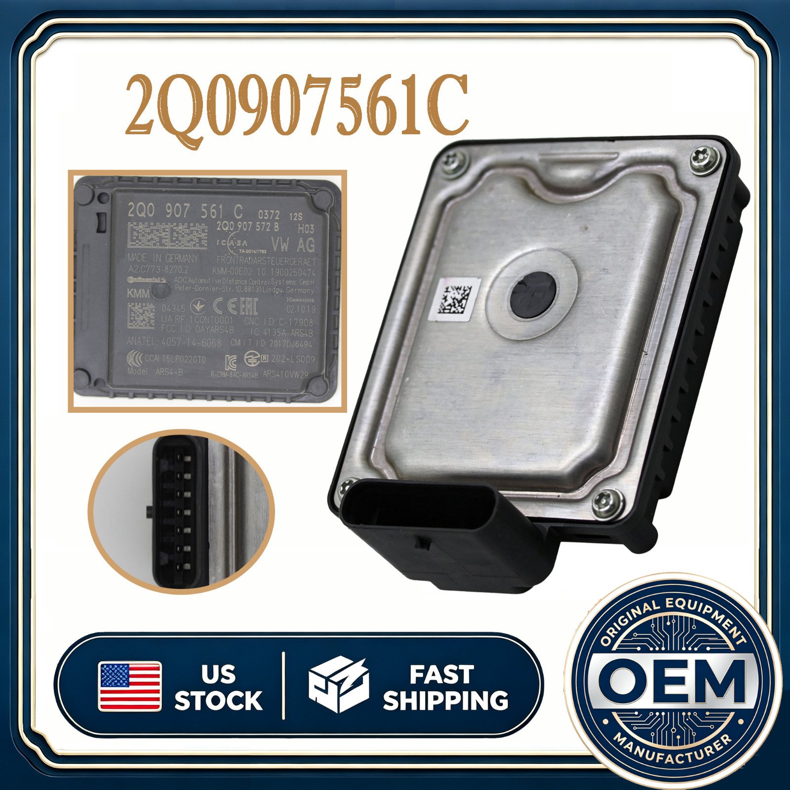 OEM ACC Front Rear Cruise Control Distance Radar Sensor 2Q0907561C For Audi Q3