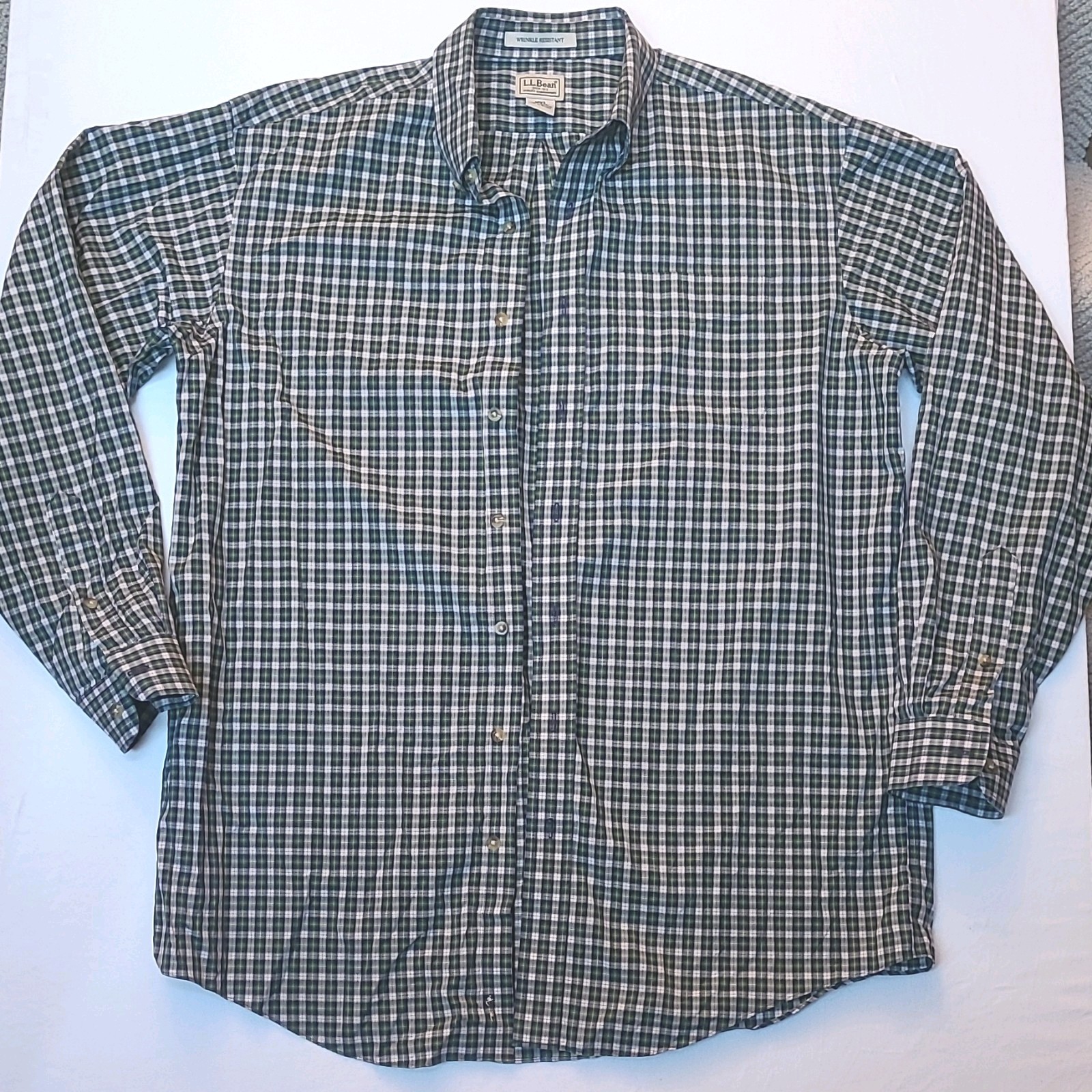L.L.Bean Mens Button-Up Shirt Long Sleeve Wrinkle Resistant Plaid Green Blue LT L.L.Bean Mens Button-Up Shirt Long Sleeve Wrinkle Resistant Plaid Green Blue LT