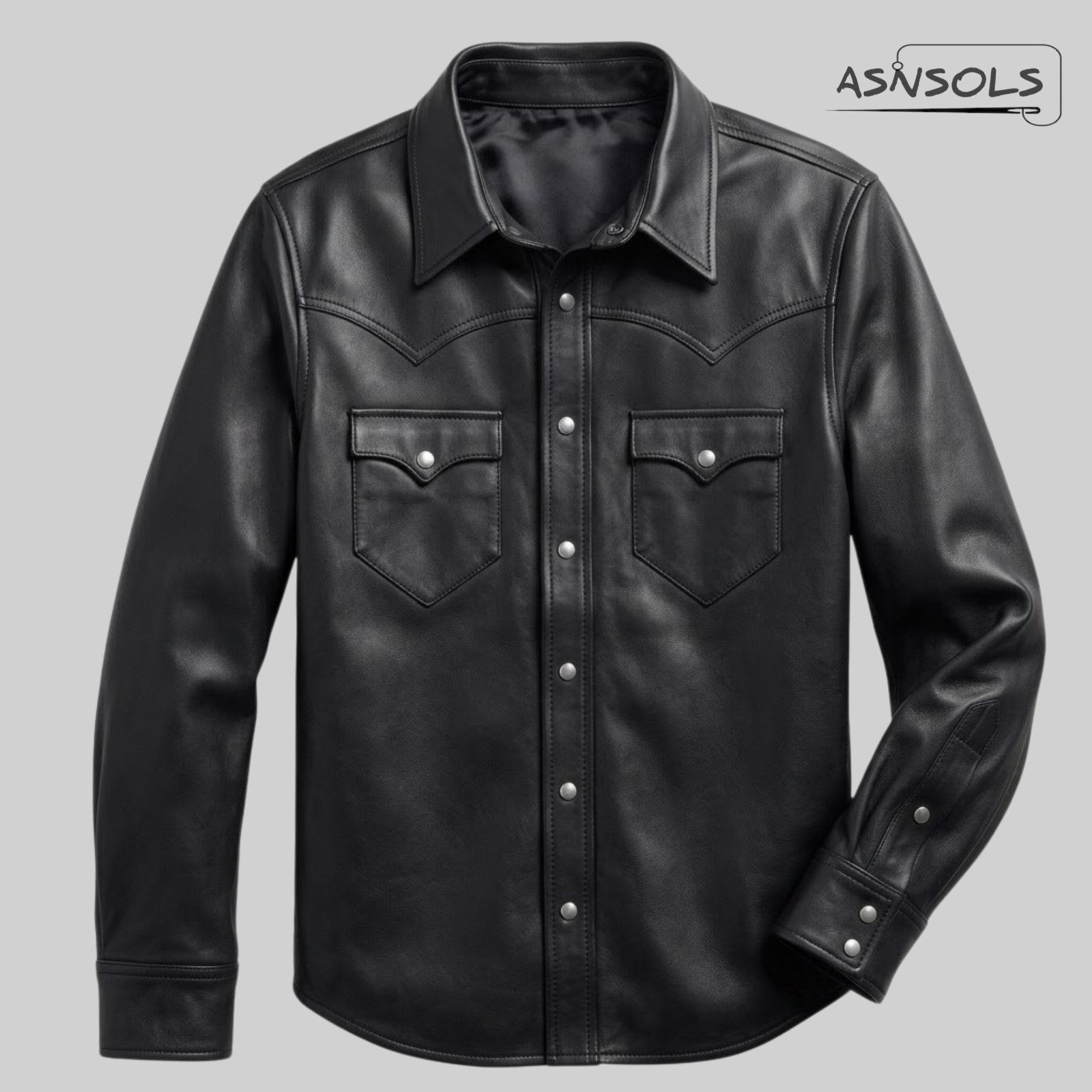 Real Leather Shirt Men Western Trucker Style Black Genuine Leather Casual Shirt