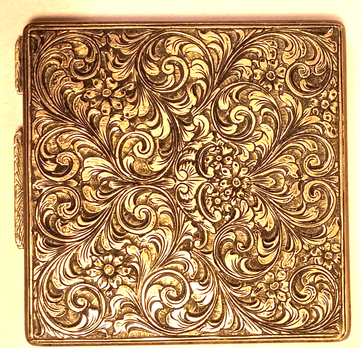 Vintage Italian 800 Silver Gilt Compact Case Florence 10 FI Engraved Floral 80g