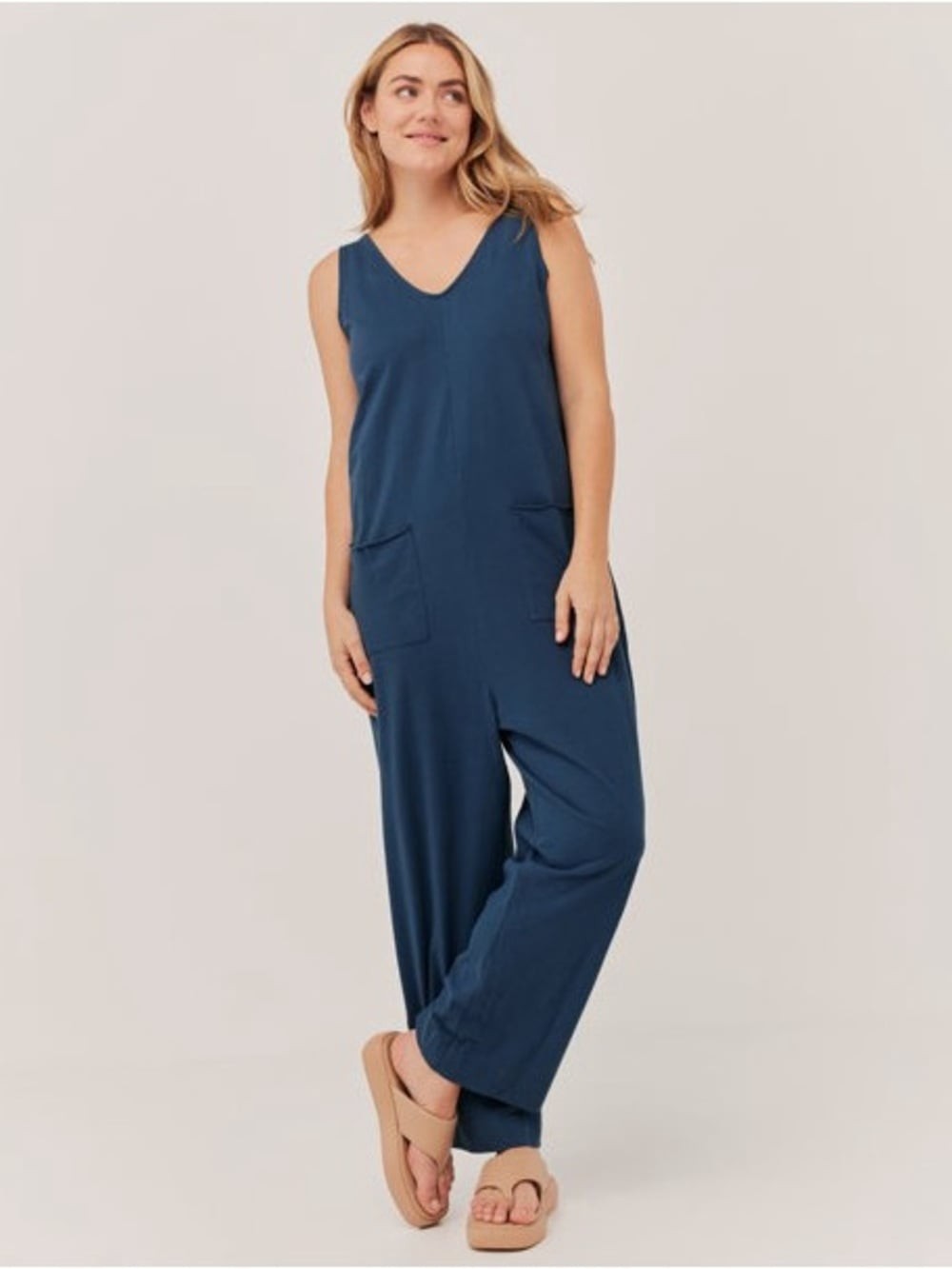 PACT Women’s All Ease Lounge Jumpsuit French Navy Size Medium PACT Women’s All Ease Lounge Jumpsuit French Navy Size Medium