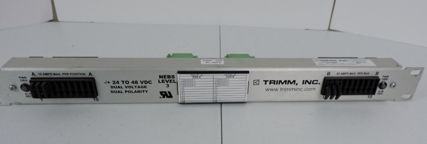 Trimm Inc J66P10W51 NEBS Level 3 DC Power Distribution Panel 24-48VDC Dual Polar Trimm Inc J66P10W51 NEBS Level 3 DC Power Distribution Panel 24-48VDC Dual Polar