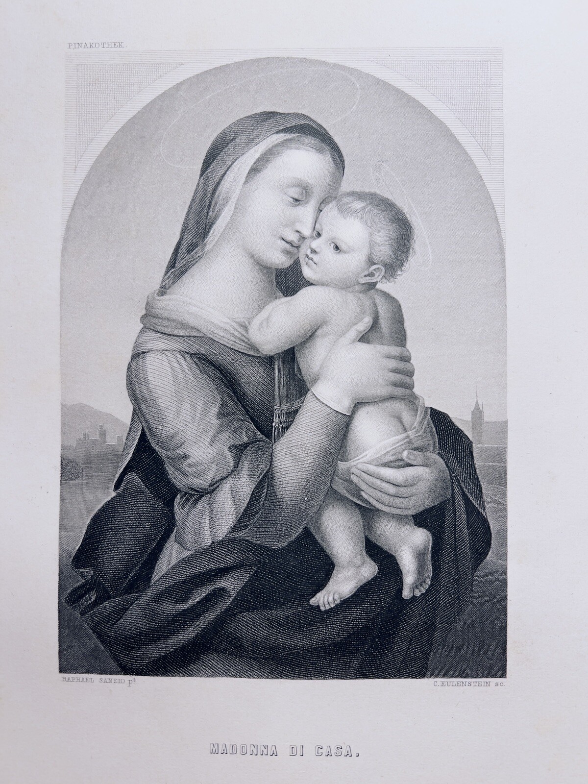 RAPHAEL SANTI MADONNA DI CASA ART 1872 ANTIQUE STEEL ENGRAVING PAINTING ENGRA...