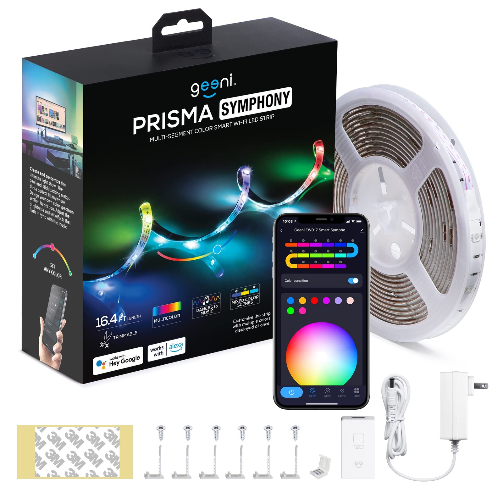 Geeni Prisma Symphony Smart LED Strip Lights RGBIC Neon Color 16.4 ft