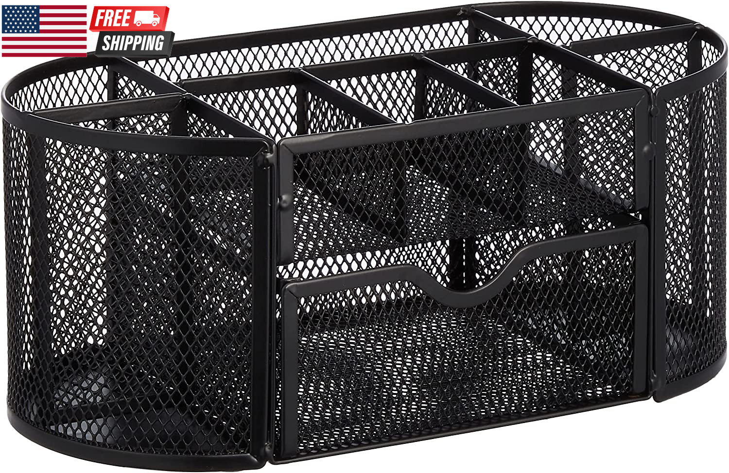 Mesh Desk Organizer with Pen Holder, Pullout Drawer and Office Caddy Storage, 9.