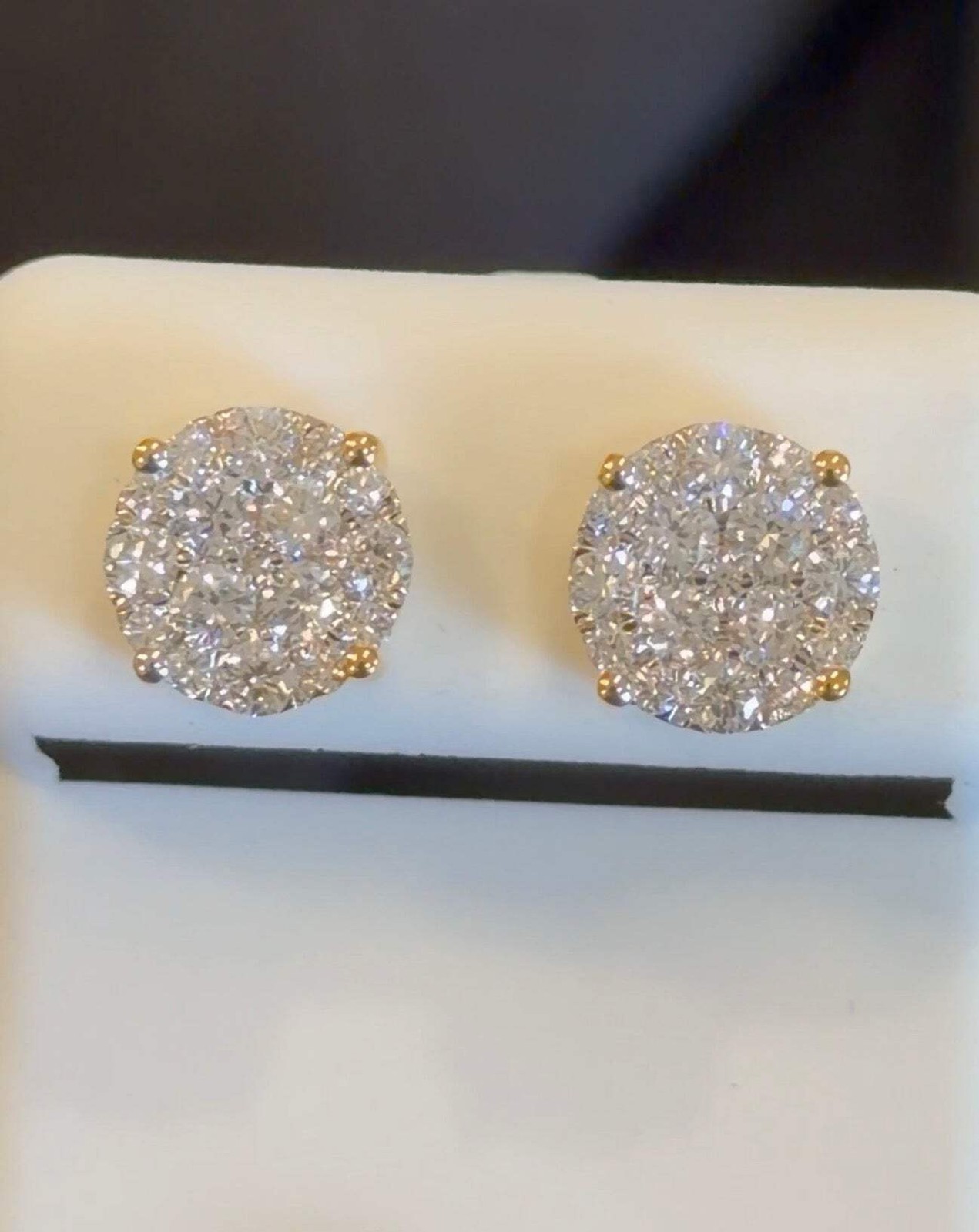 1.03 CARAT CERTIFED LAB GROWN DIAMONDS STERLING SILVER GOLD PLATED 9 MM STUDS EA
