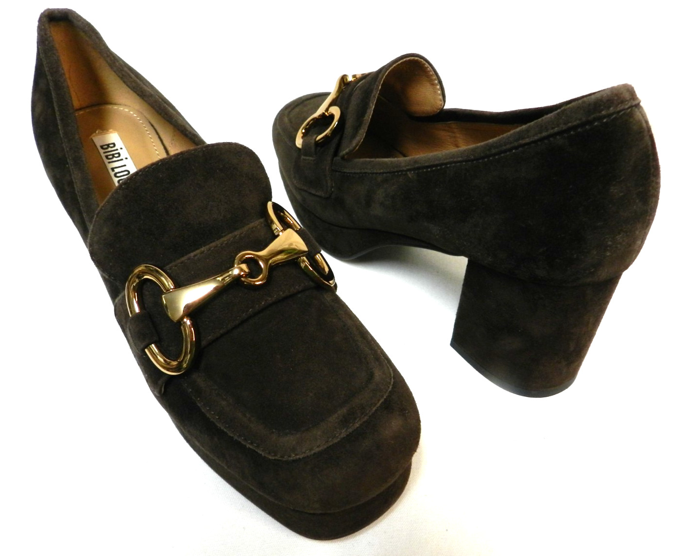Bibi Lou Size 39 8 US Mojave Suede brown Horse-bit Platform Heeled Loafers brown Bibi Lou Size 39 8 US Mojave Suede brown Horse-bit Platform Heeled Loafers brown