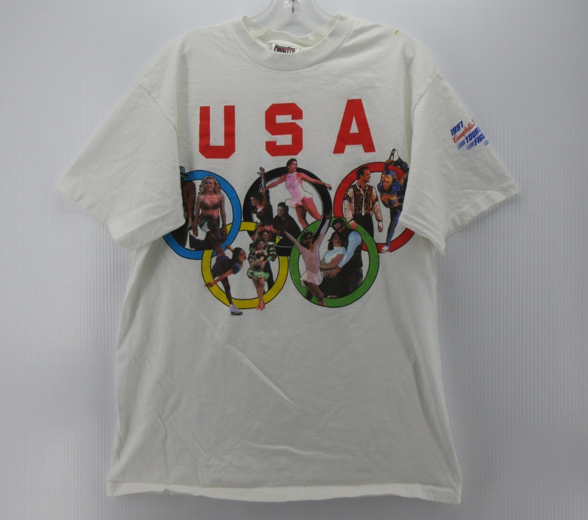 VINTAGE USA Olympic Shirt Men Large White 1997 Figure Skating Champions Cambells