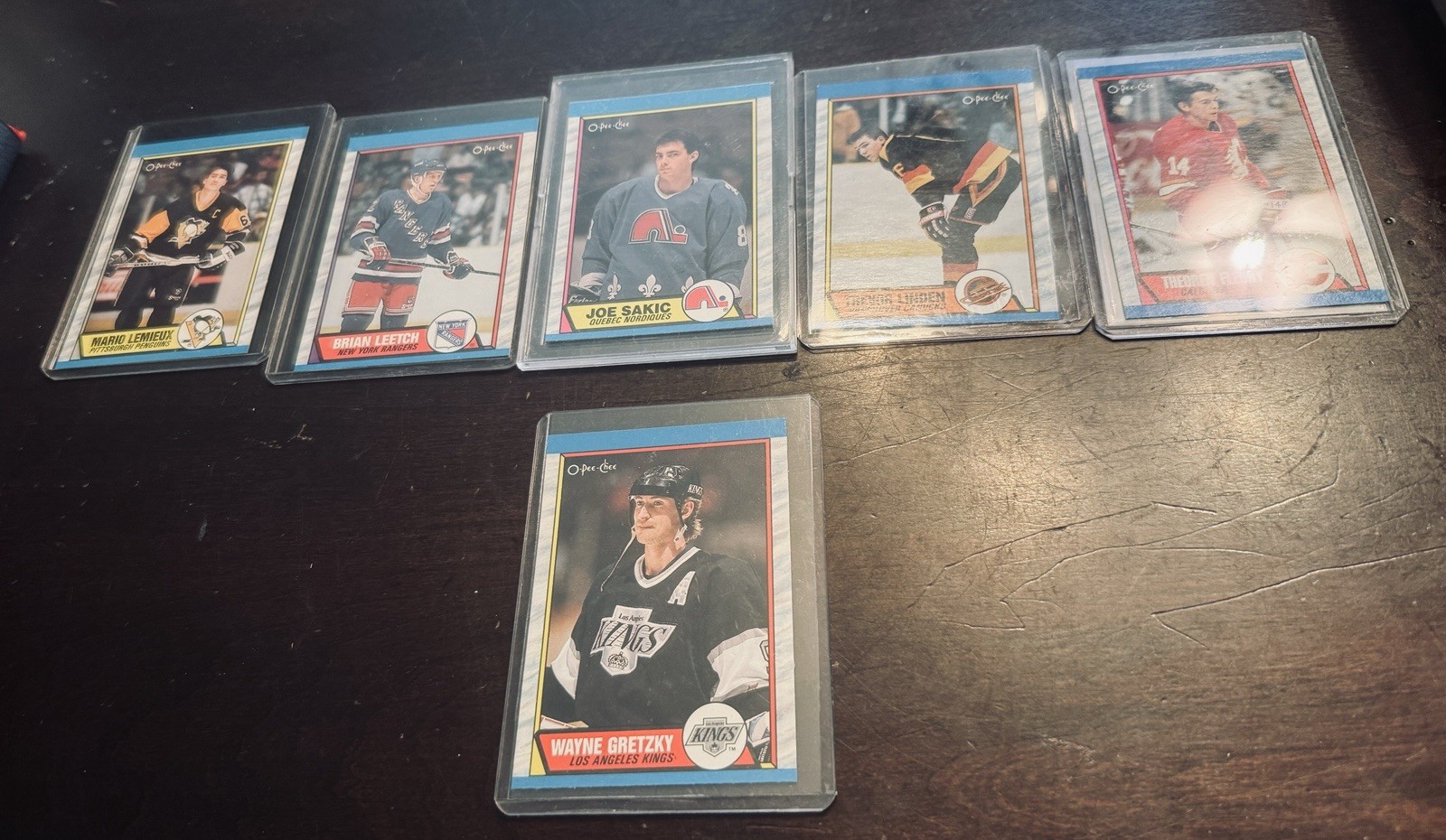 1989-90 O-Pee-Chee 6 Card Set-Sakic RC, Linden Leech Fleury RC Lemieux Gretzky 1989-90 O-Pee-Chee 6 Card Set-Sakic RC, Linden Leech Fleury RC Lemieux Gretzky