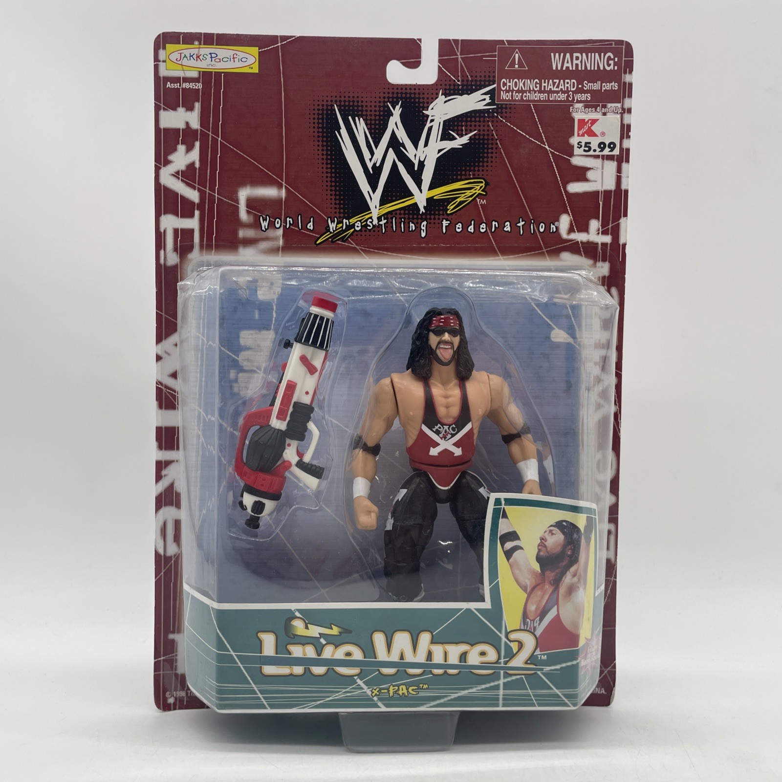 WWF X-PAC LIVE WIRE 2 JAKKS PACIFIC WRESTLING FIGURE 1998 DX PKG DMG WWF X-PAC LIVE WIRE 2 JAKKS PACIFIC WRESTLING FIGURE 1998 DX PKG DMG