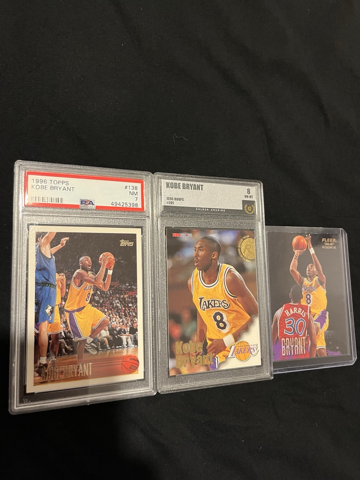 Topps Kobe Bryant 3-Card Rookie Lot Lakers incl 1996 Topps #138 PSA 7 Topps Kobe Bryant 3-Card Rookie Lot Lakers incl 1996 Topps #138 PSA 7