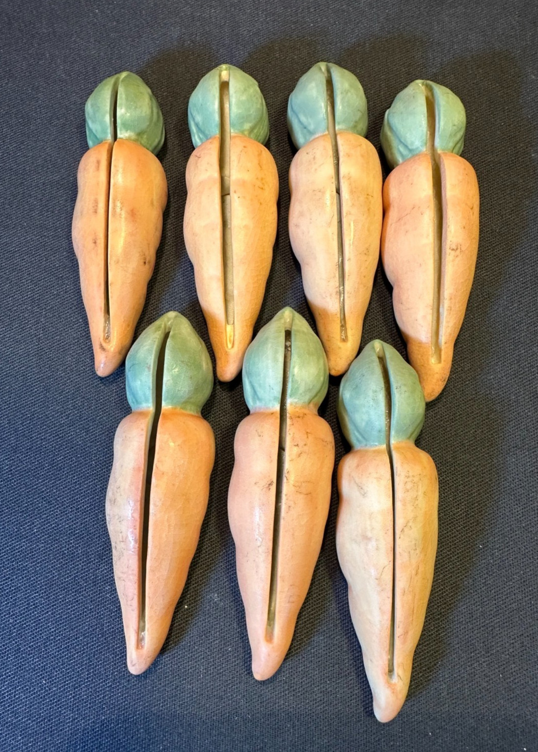 Vintage Russ Berrie Porcelain Carrot Stick Place Card Holders Set of 7 - Rare