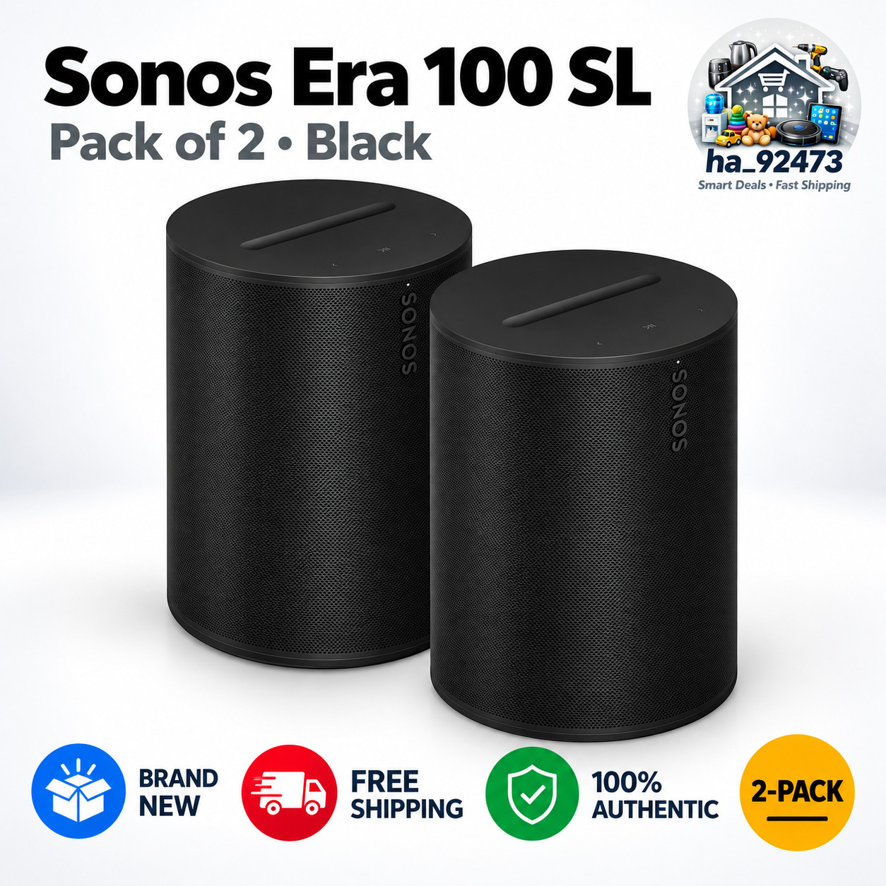 🎵Sale Sonos Era 100 SL Pair 2-Pack Wireless Speakers Black White WiFi Bluetooth
