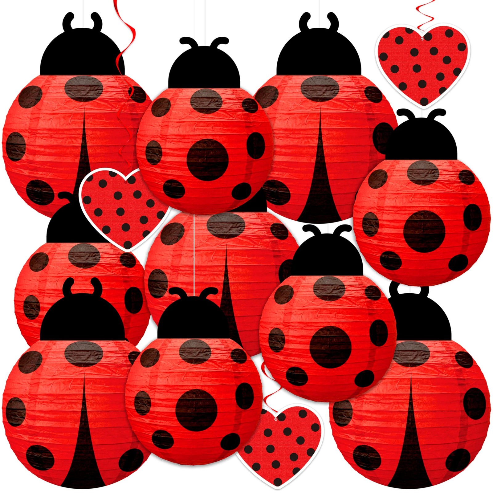 13PCS Ladybug Party Decorations Lanterns Hanging Swirls Set - Lady Bug Red Bl...