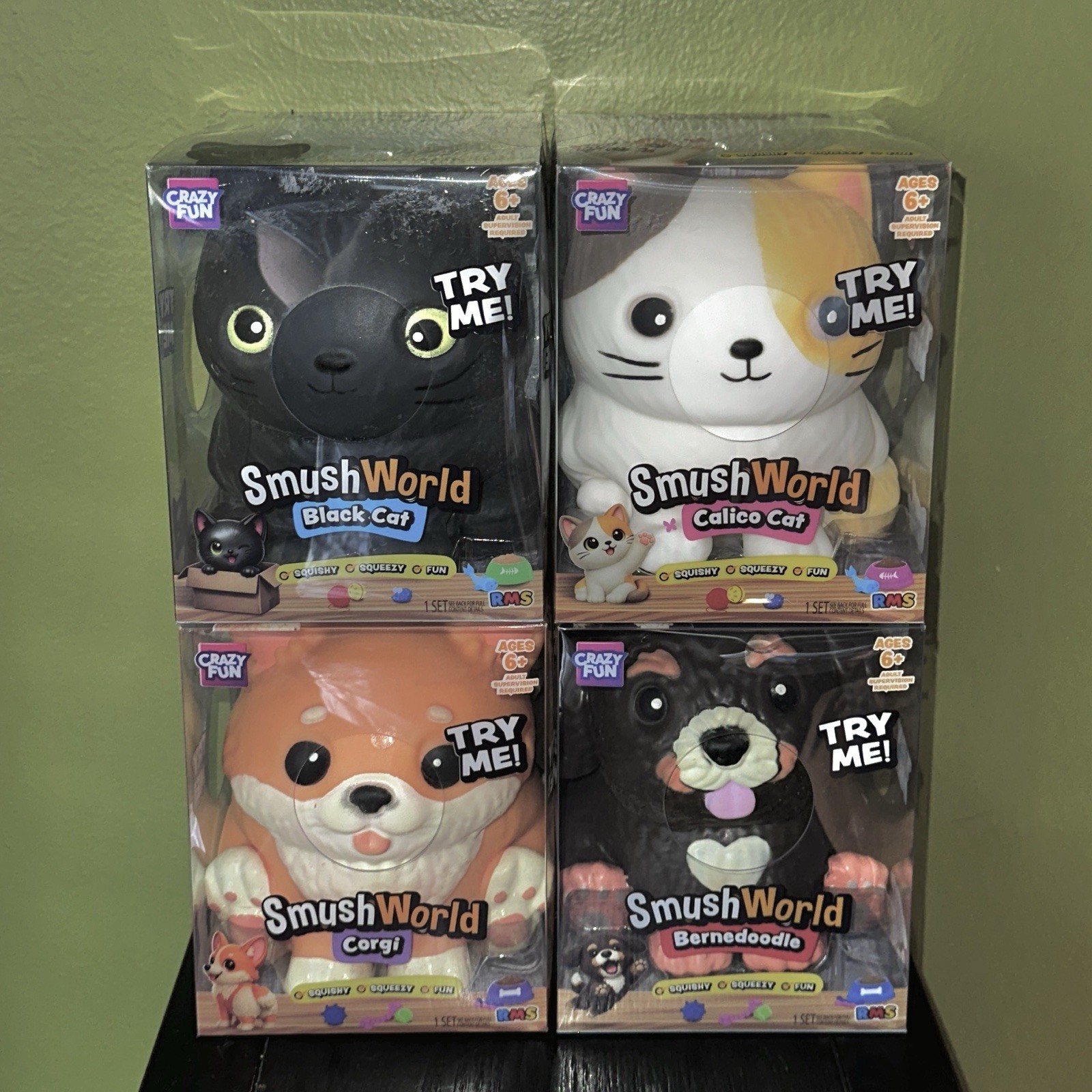 RMS Crazy Fun SMUSHWORLD Cats & Dogs SET OF 4 Viral Squishy Toy