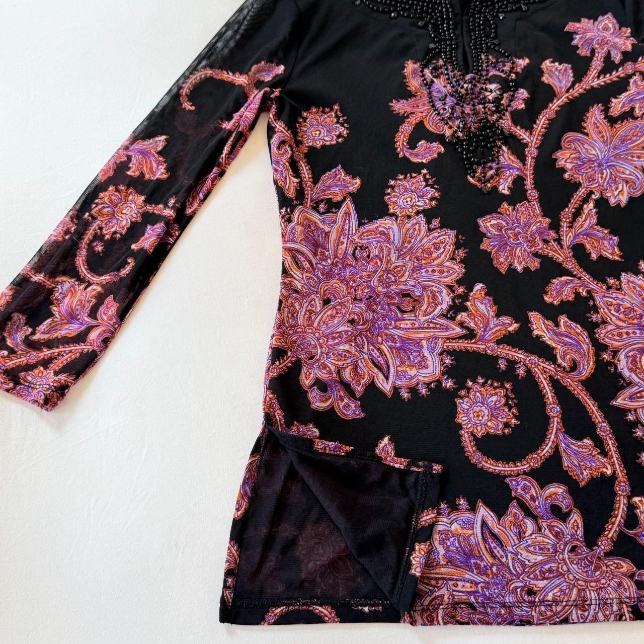 INC International Concepts Purple Paisley Beaded Mesh Tunic Top M INC International Concepts Purple Paisley Beaded Mesh Tunic Top M