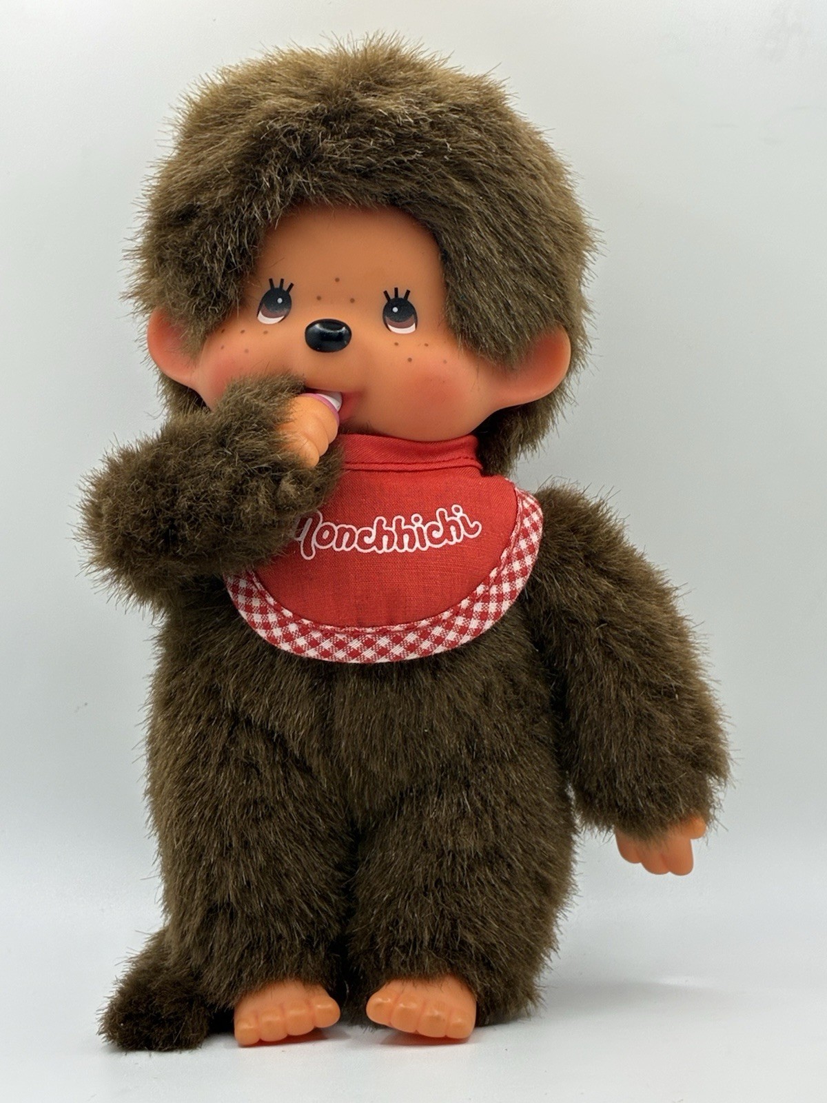RARE Vintage Sekiguchi Monchichi Monkey Thumb Sucking Plush With Red Bib Boy 7in RARE Vintage Sekiguchi Monchichi Monkey Thumb Sucking Plush With Red Bib Boy 7in