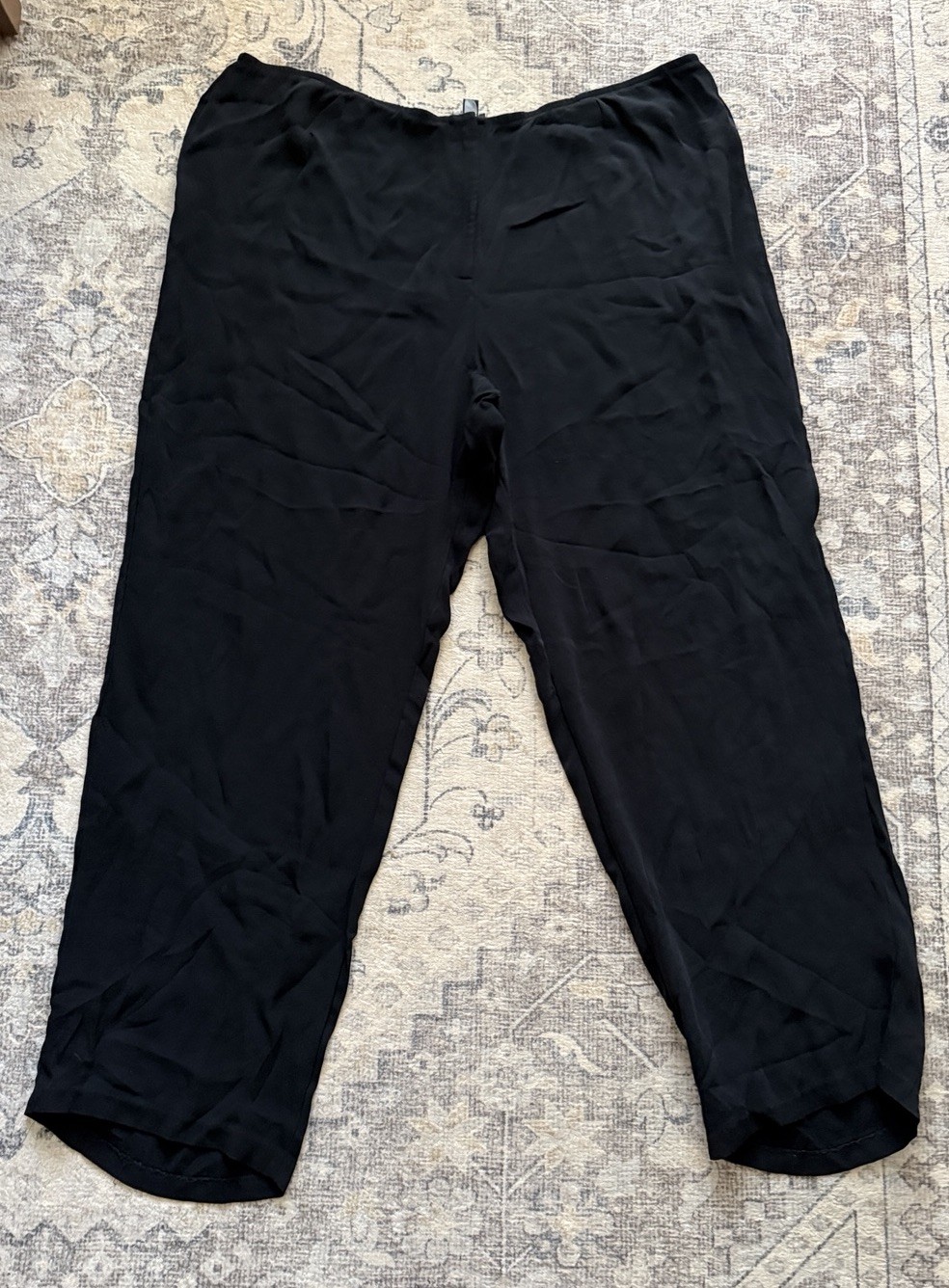 Eileen Fisher 100% Silk Wide Leg Pants 2X Black Minimalist Career Sustainable Eileen Fisher 100% Silk Wide Leg Pants 2X Black Minimalist Career Sustainable
