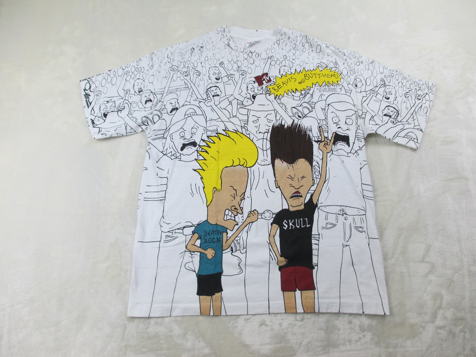 VINTAGE Beavis & Butt-Head Shirt Mens Extra Large White MTV Cartoon AOP 1993*
