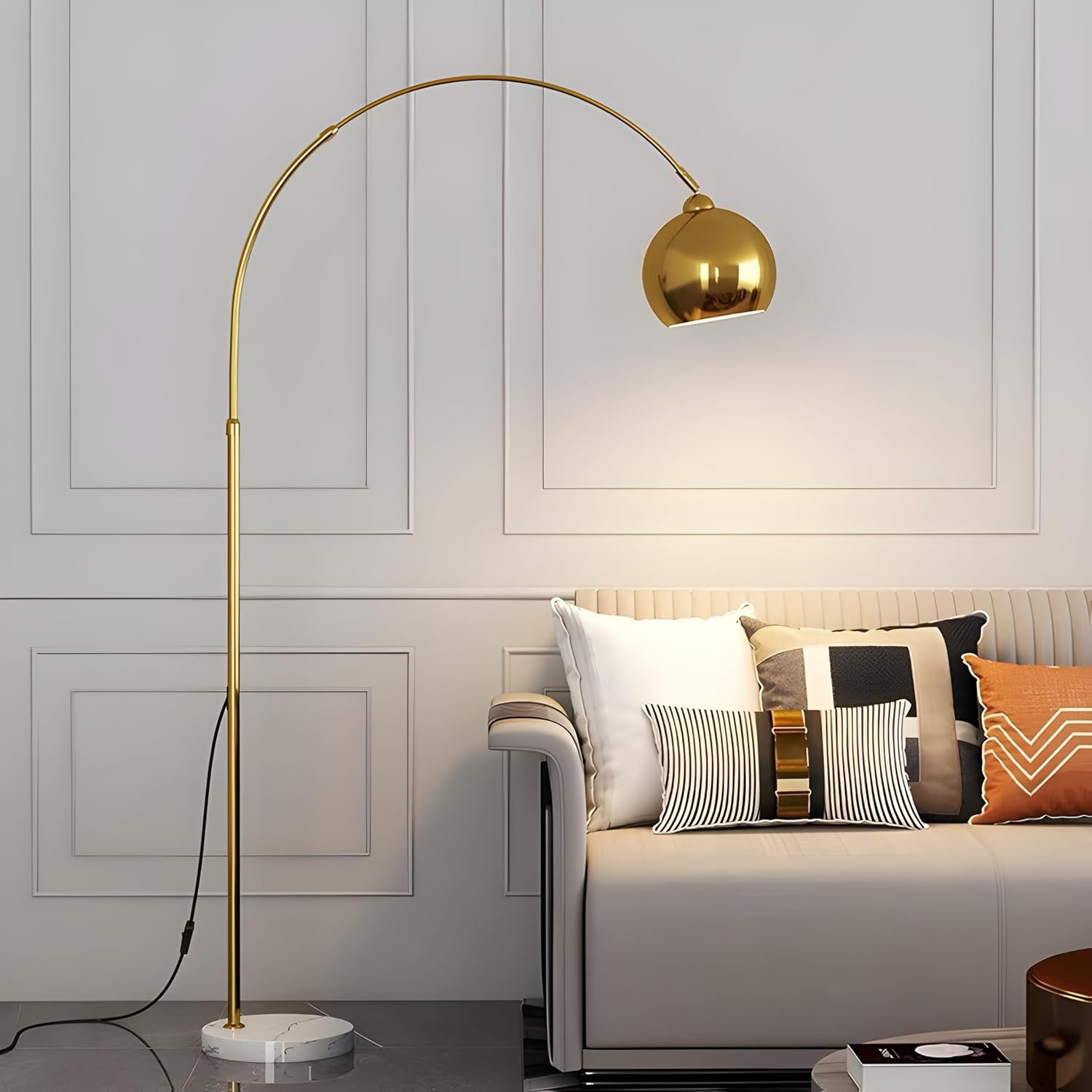 Gold Modern Arc Floor Lamp, 70.9In Arc Floor Lamp with Inner Gold Metal Shade an