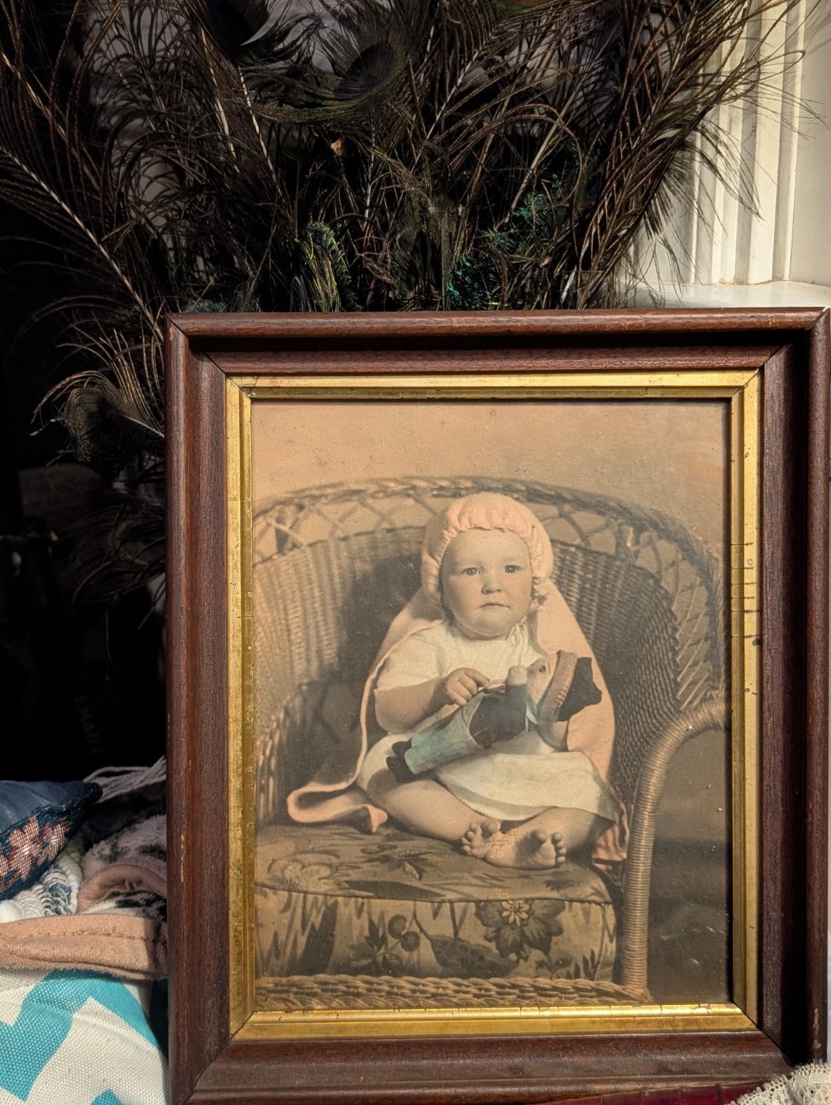 Antique Vtg 1910- 20s WW1 Era Baby Photo Wooden Nailed Frame German Doll READ 