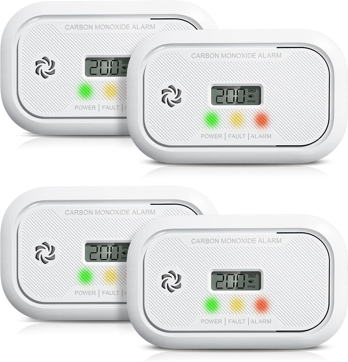 4-Pack Ecoey Carbon Monoxide Alarm w/ LCD Screen Battery Powered CO Detector