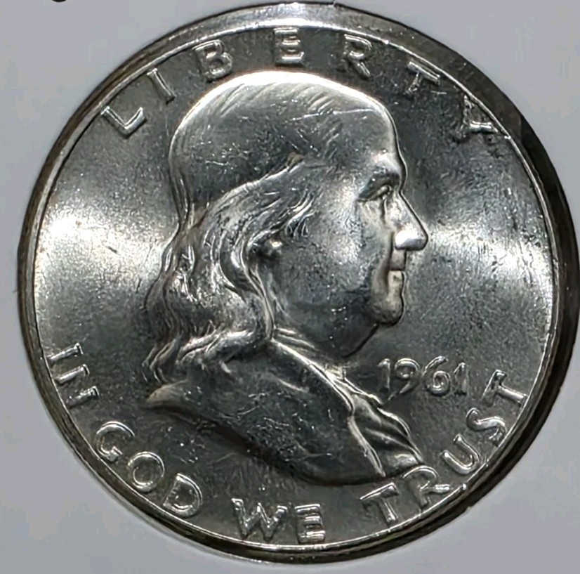 1961 P Franklin Half Dollar 90% Silver Uncirculated 50c Coin 