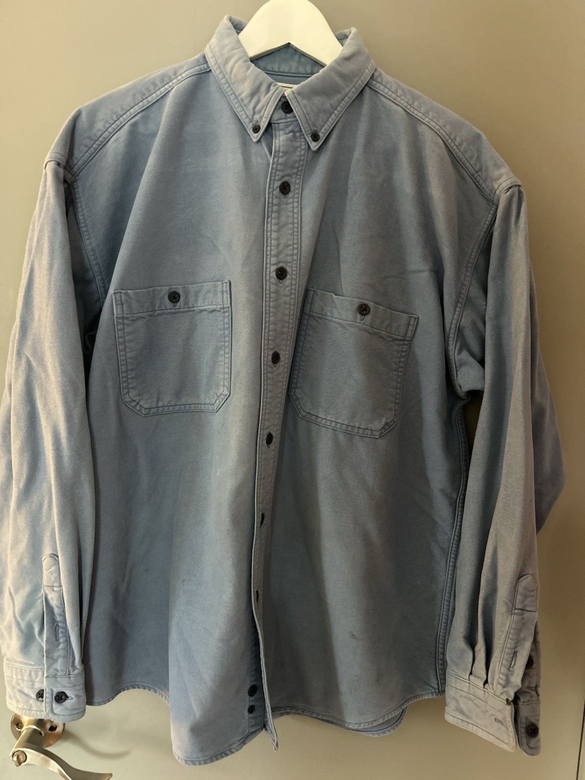 Vintage LL Bean Blue Button Chamois Flannel Work Shirt Men Large USA Made K10