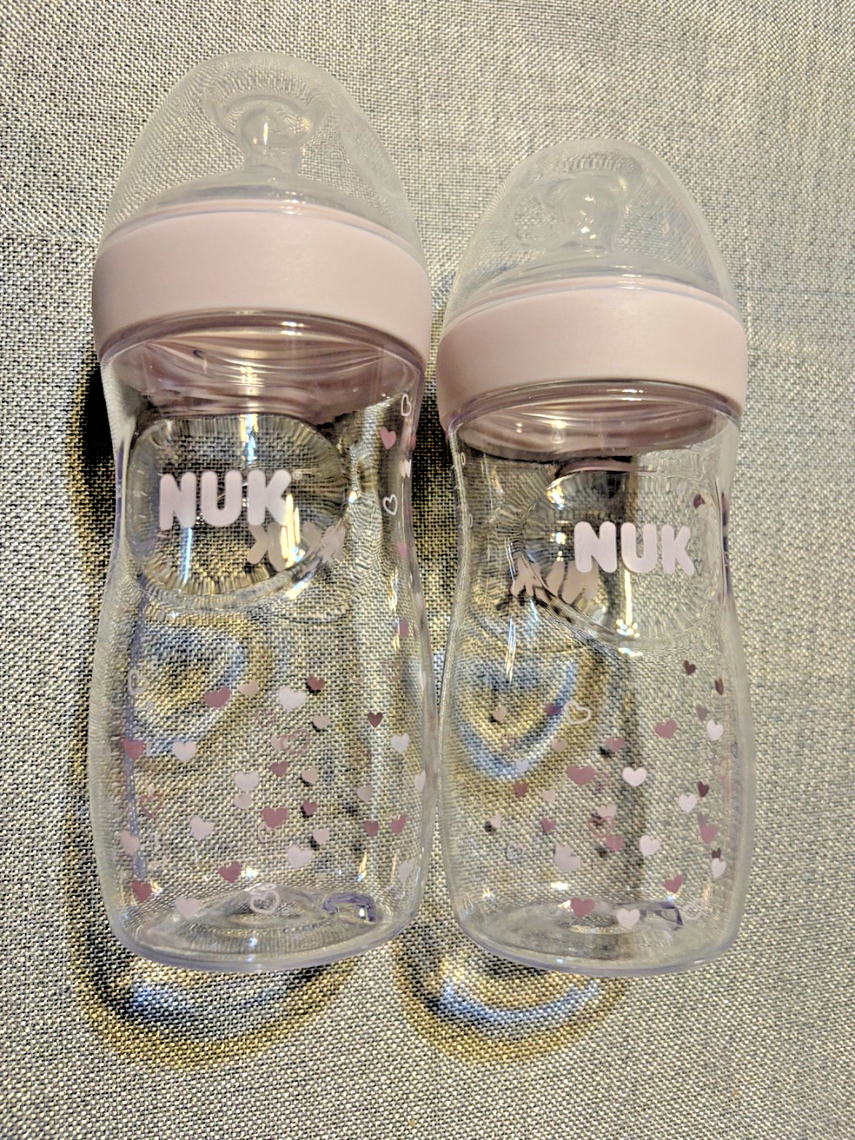Nuk Simply Natural Baby Bottles 9oz Pink Collars & Hearts NEW NEVER USED #2 Flow